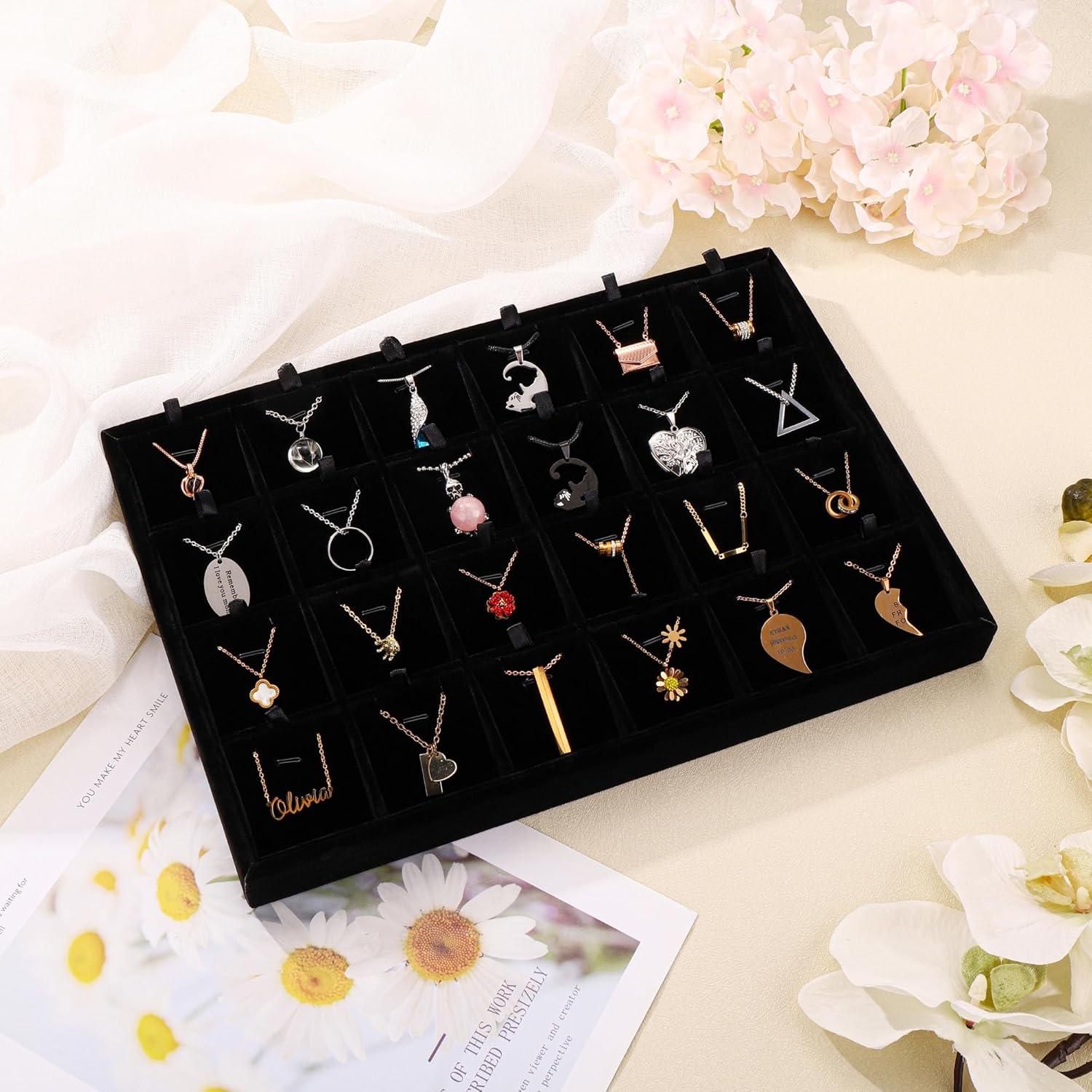 Elegant Beige Linen 24-Compartment Jewelry Tray Organizer