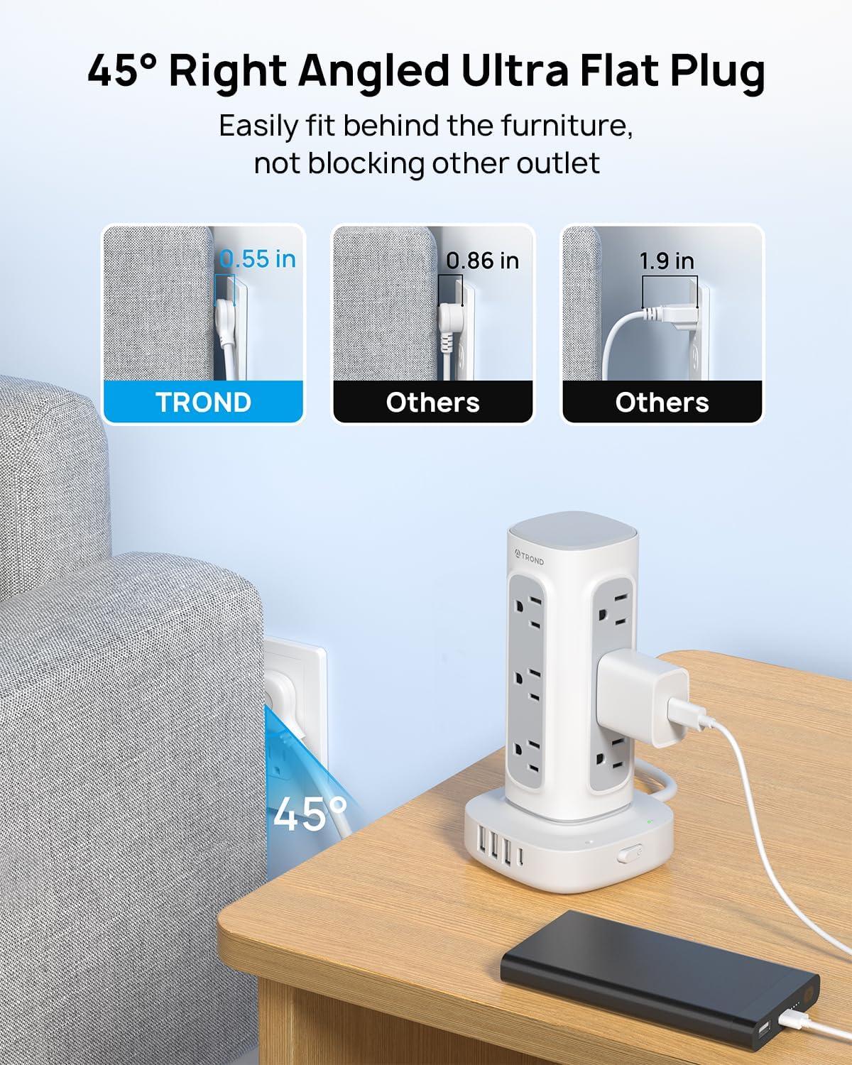 White Surge Protector Power Strip Tower with USB Ports