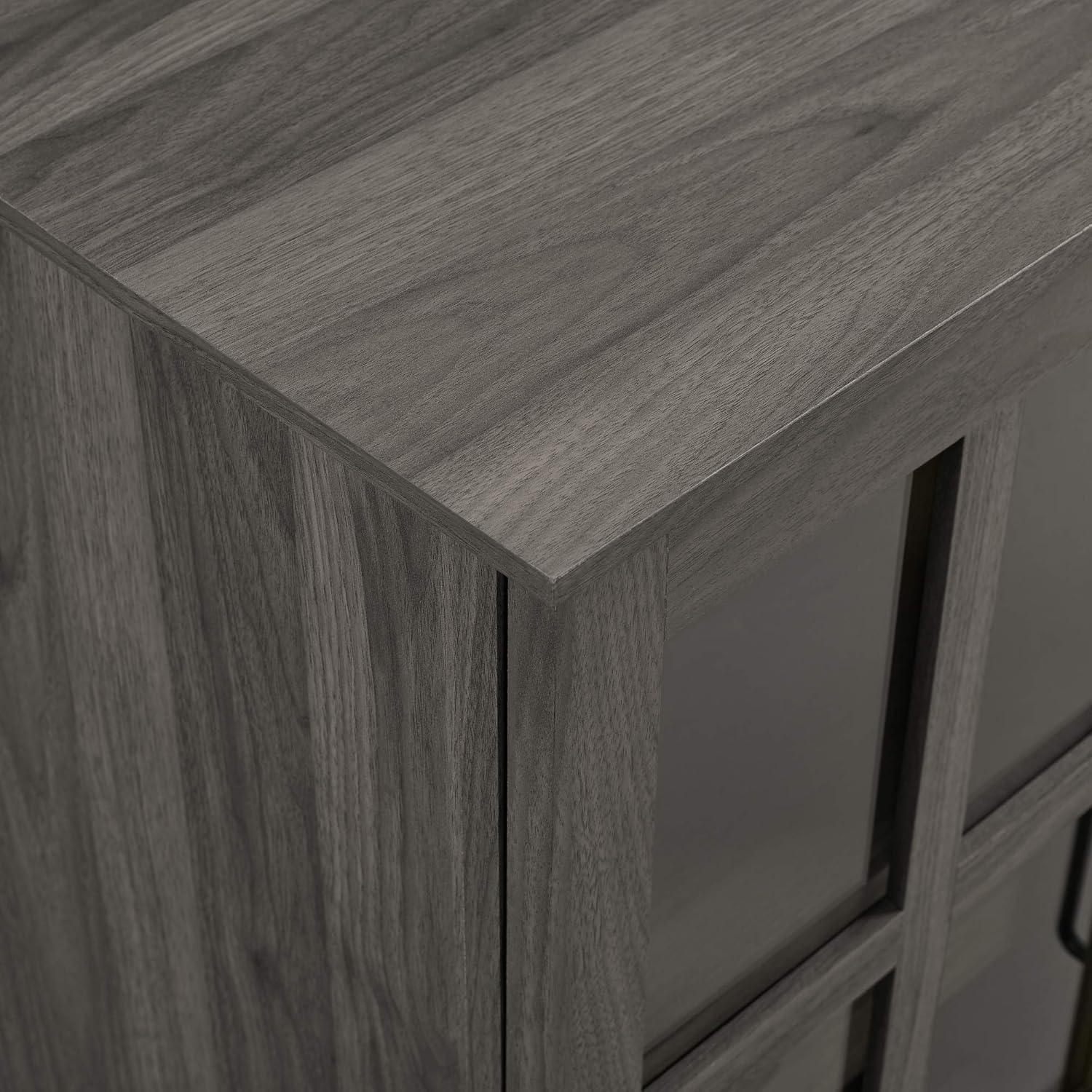 Walker Edison Wood Sliding Glass Door Bar Cabinet Entryway Serving Wine Storage Doors Dining Room Console, 36 Inch, Slate Grey