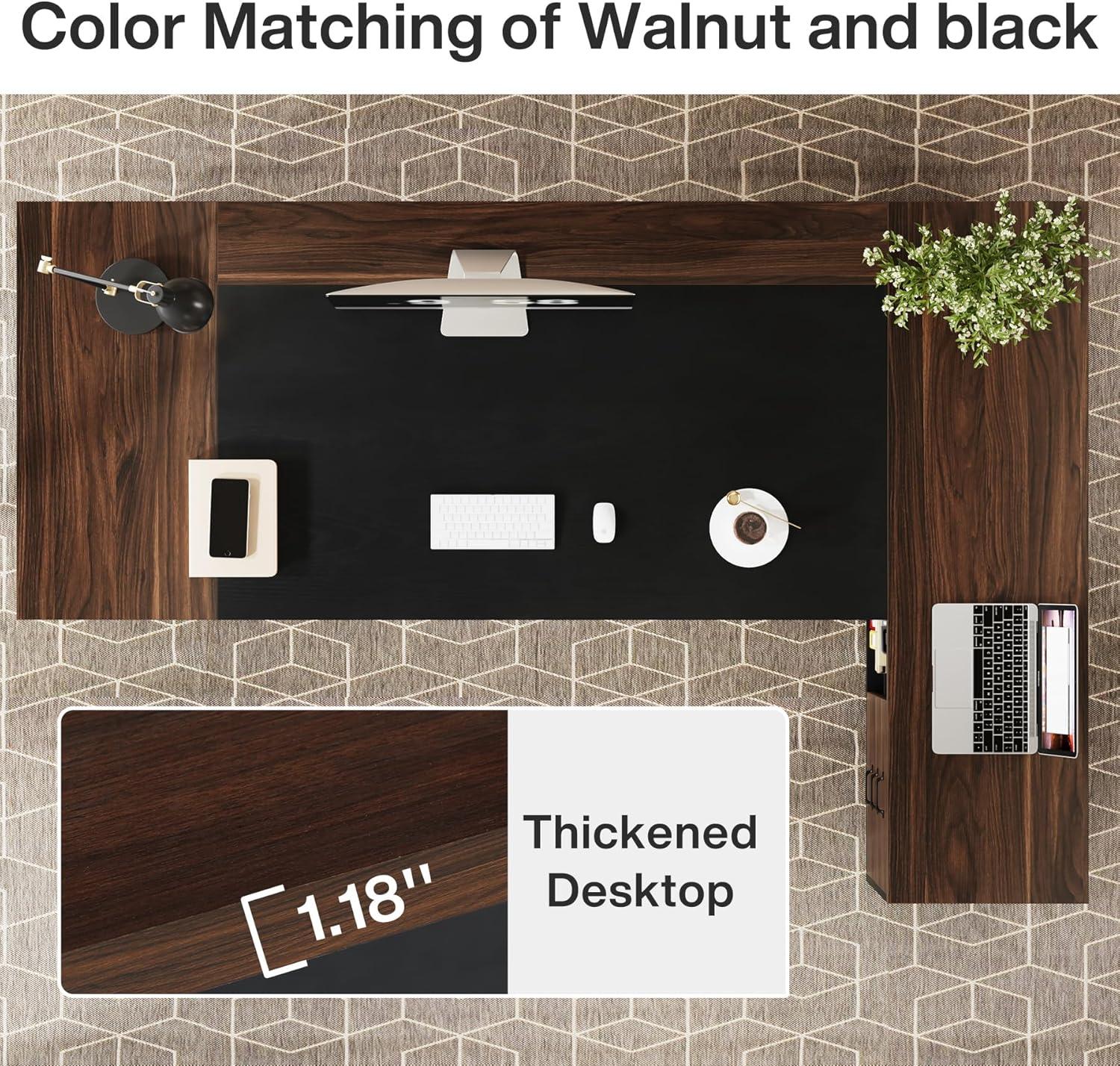 Tribesigns Modern 78" L-Shaped Executive Desk with Drawers and Lateral File Cabinet, Brown