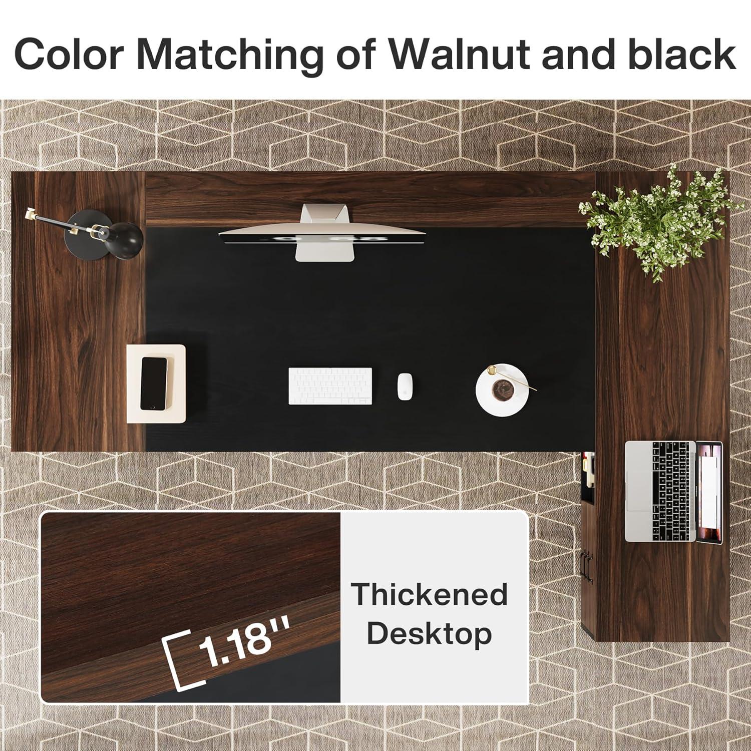 Tribesigns Modern 78" L-Shaped Executive Desk with Drawers and Lateral File Cabinet, Brown