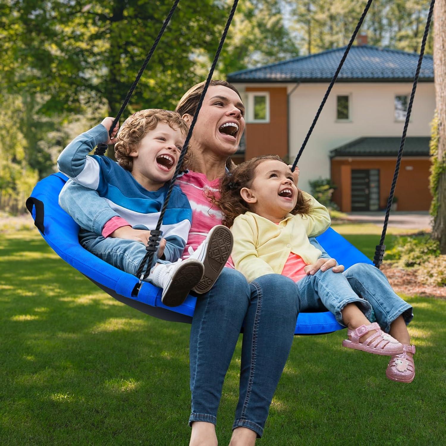 Blue 40" Round Outdoor Saucer Tree Swing with Handles