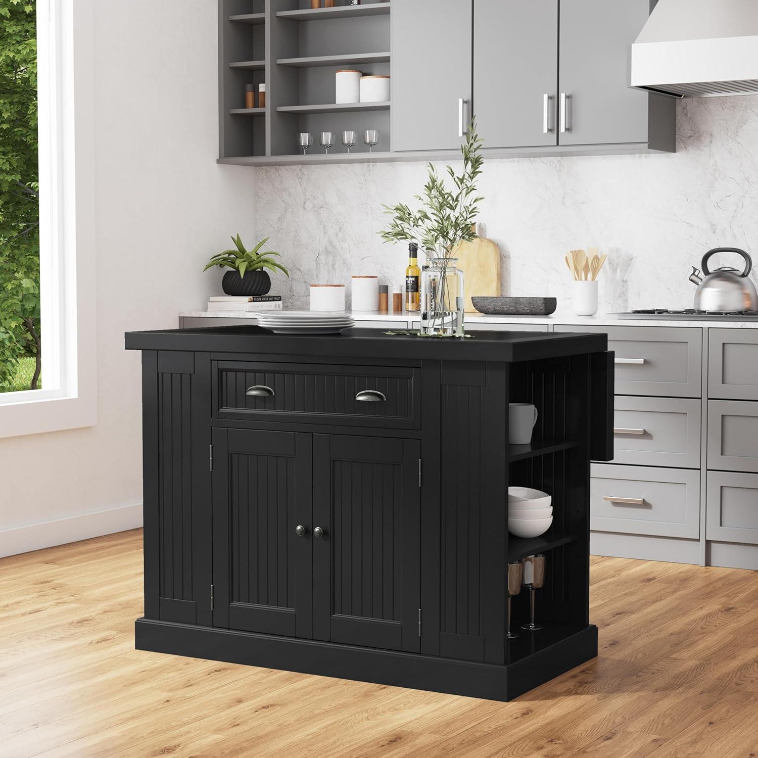 Homestyles Nantucket Wood Kitchen Island in Black