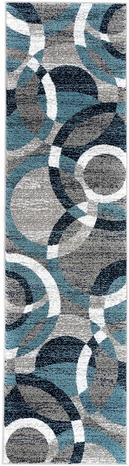 World Rug Gallery Geometric Circles Blue 2' x 7' Runner Rug