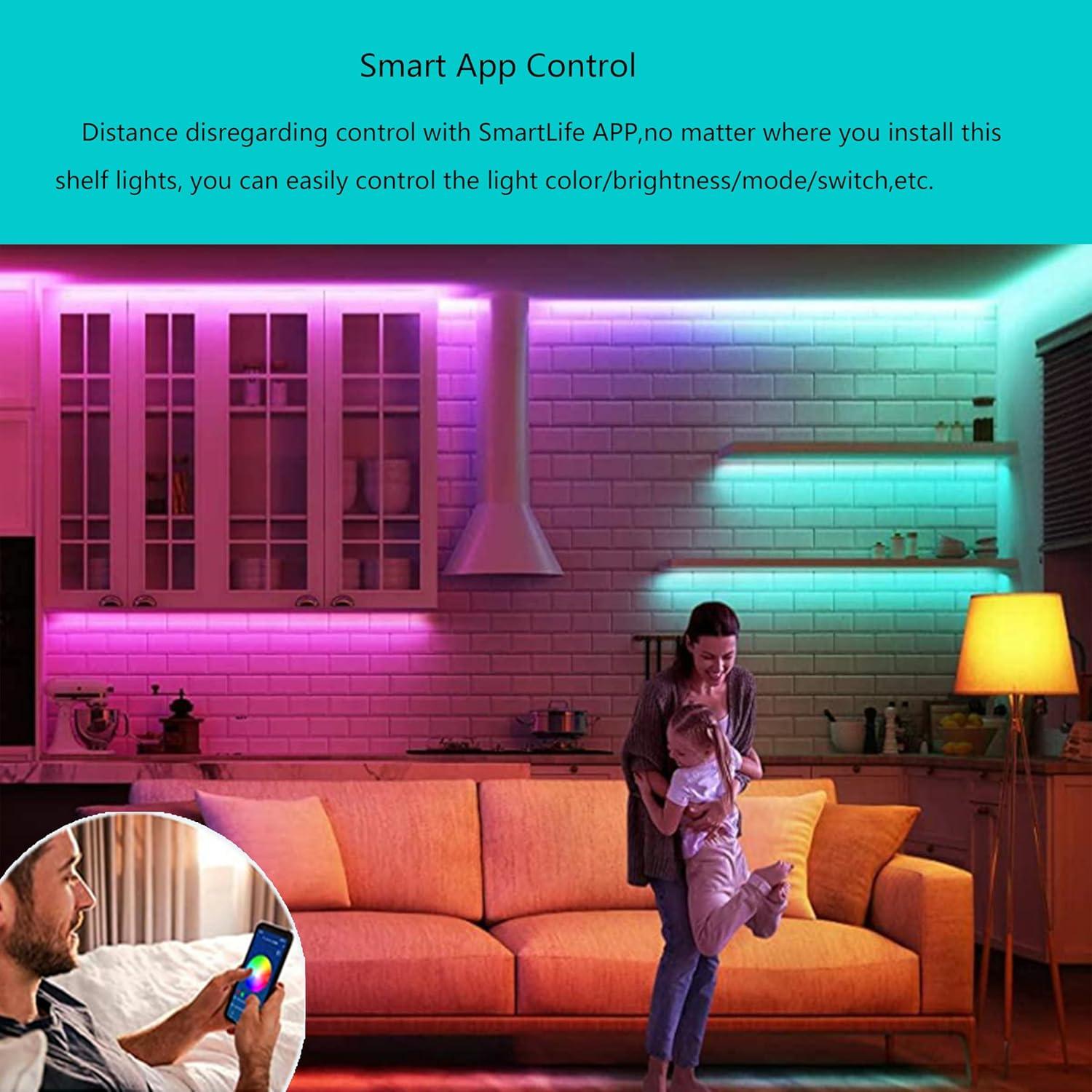 Smart Under Cabinet Lighting Strip Lights White & Color Changing Dimmable Work with Alexa Google Smart Thing Phone App, RGB Multi Colored Lamp for Kitchen Counter Light Fixture (6 Lights Bar Kit)