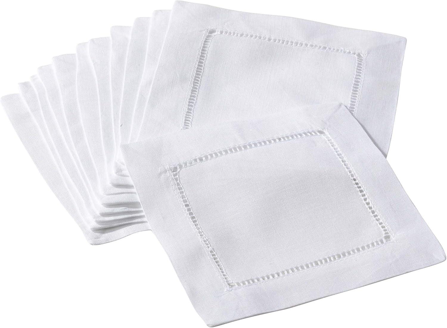 White Hemstitched Cotton Cocktail Napkins, Set of 12