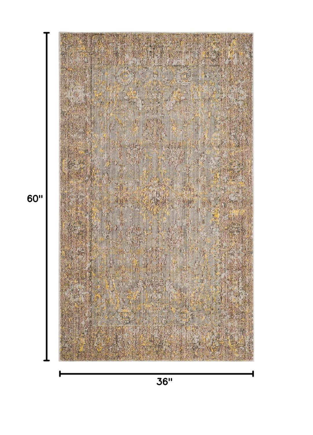 SAFAVIEH Valencia Tristen Floral Bordered Polyester Area Rug, Grey/Multi, 3' x 5'