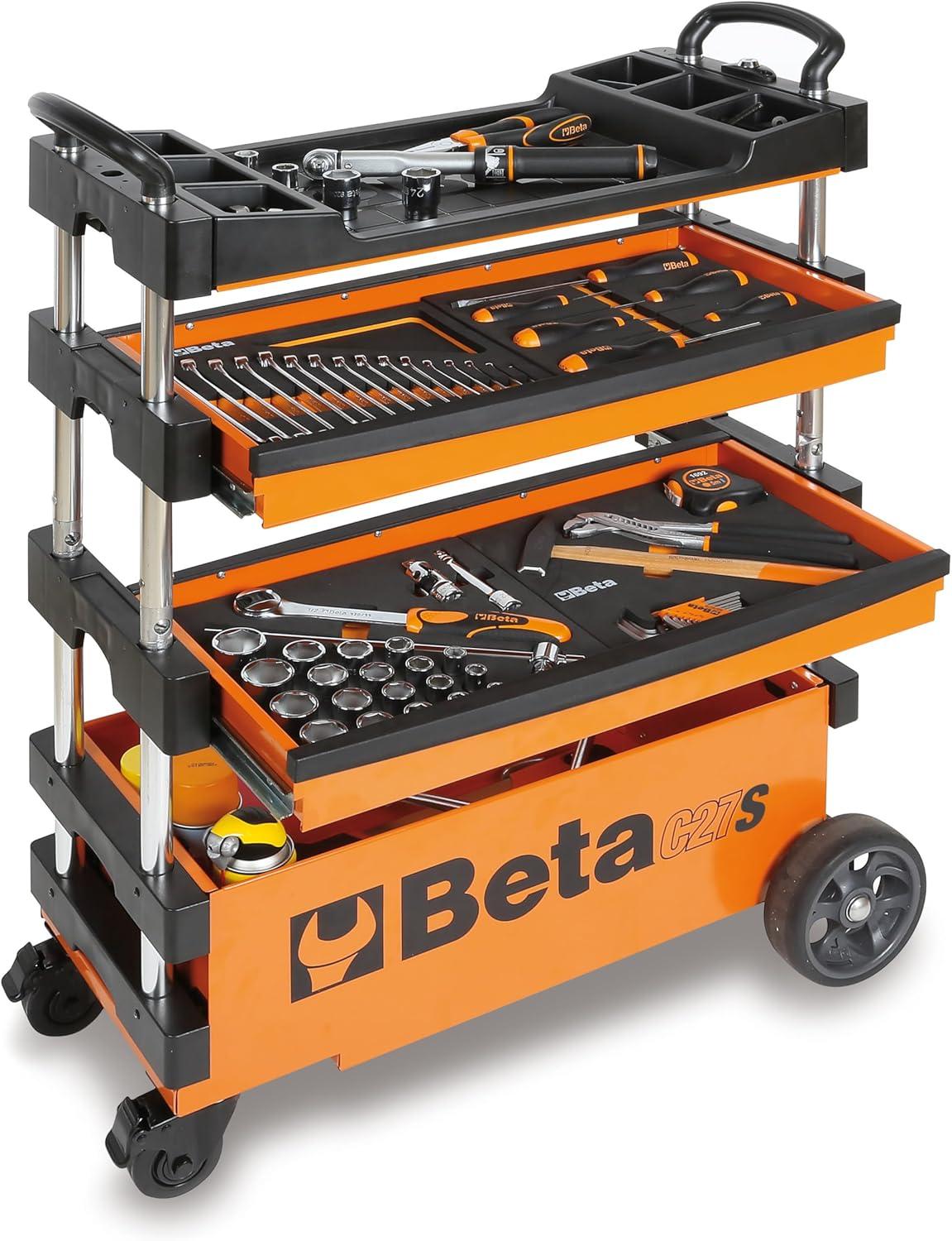 Beta Beta C27S Collapsible Tool Cart, 4” Steering Casters with Brake, 110 Pound Load Capacity