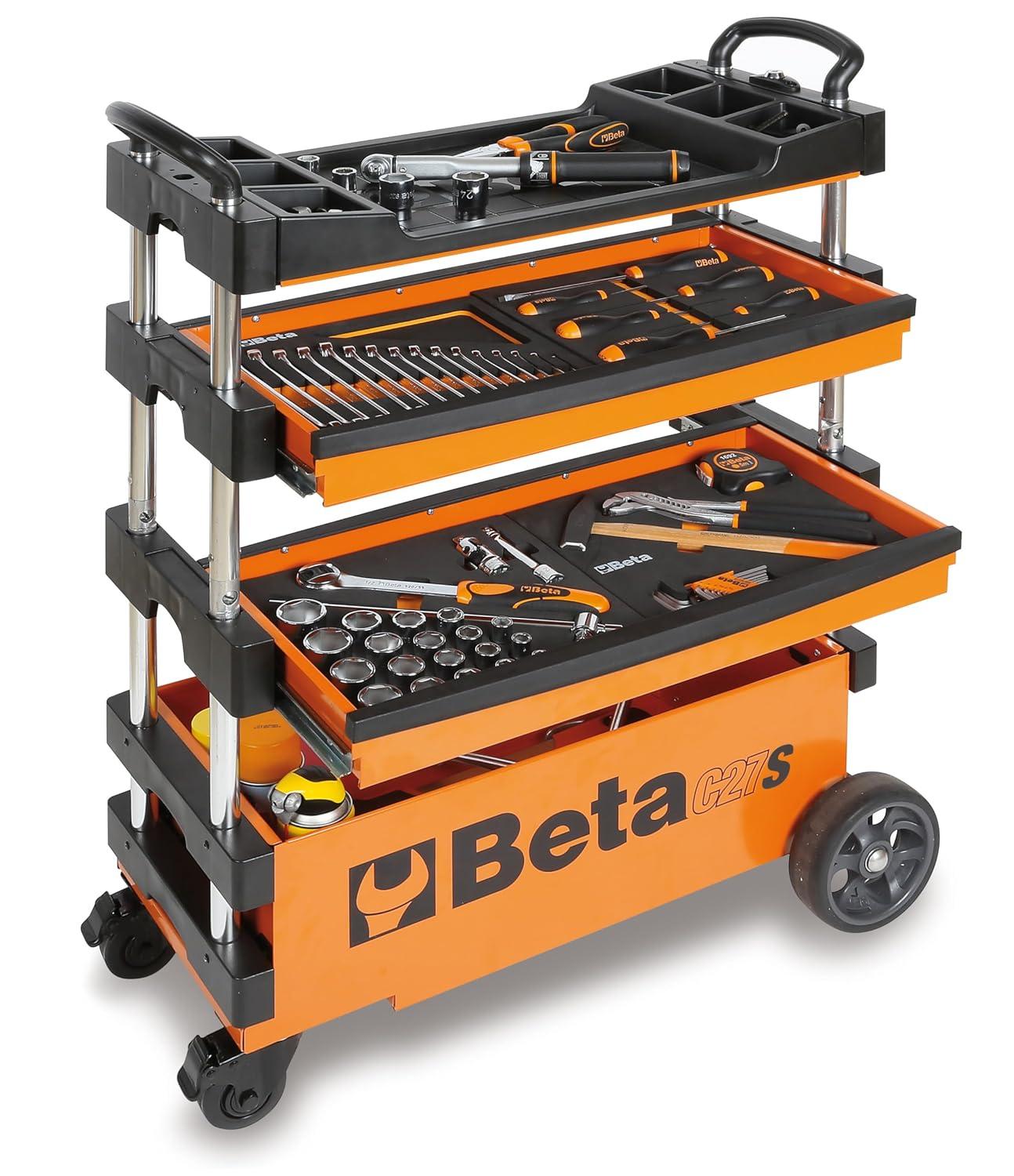 Beta Beta C27S Collapsible Tool Cart, 4” Steering Casters with Brake, 110 Pound Load Capacity