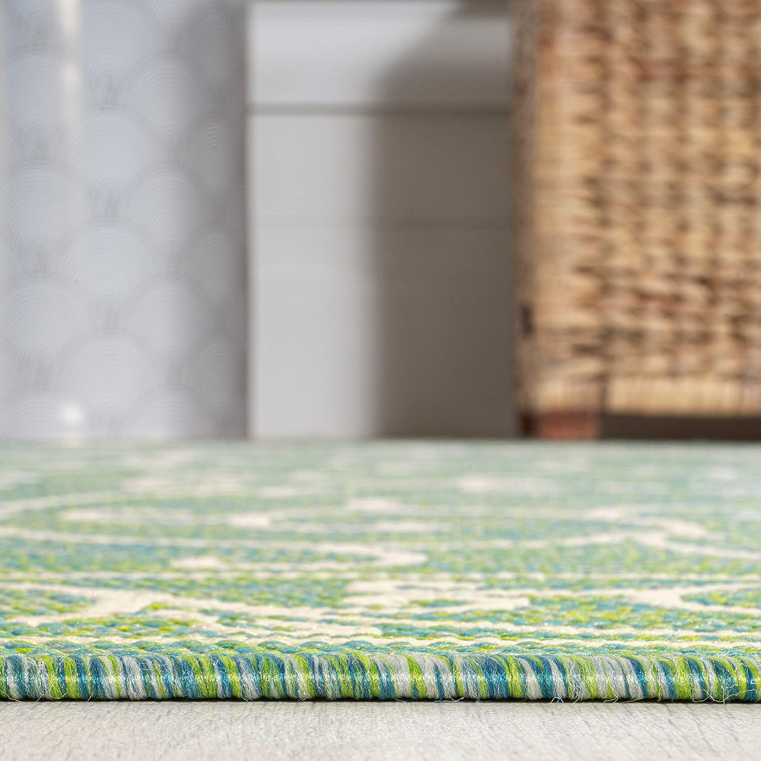 8' x 10' Charleston Vintage Filigree Textured Weave Indoor/Outdoor Area Rug, Green/Ivory - JONATHAN Y