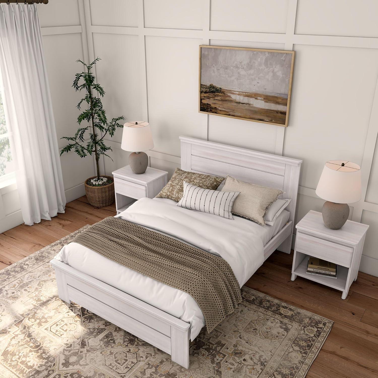 Plank+Beam Farmhouse Full Size Bed Frame with Headboard, Solid Wood Platform Bed
