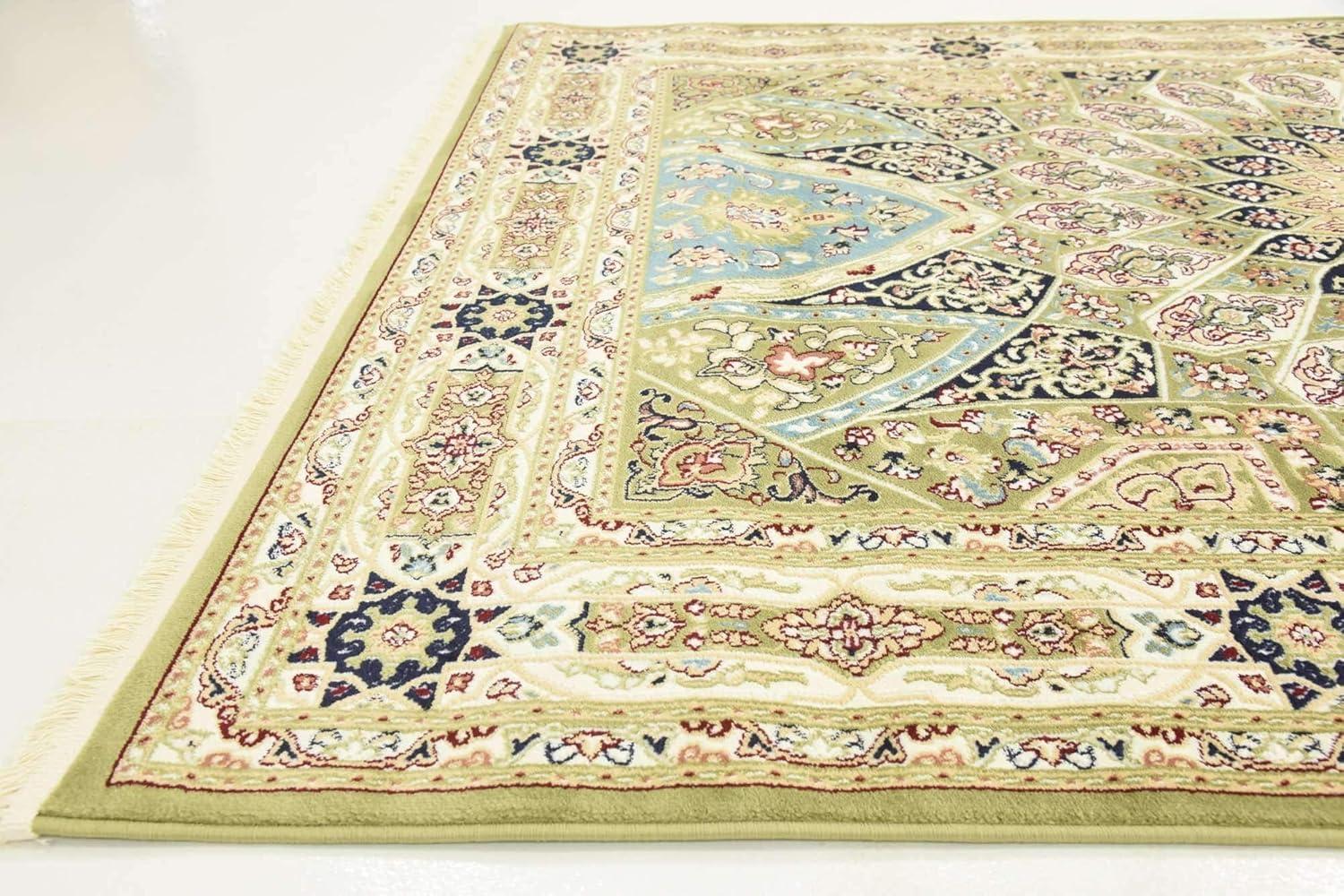 Green and Beige Rectangular Synthetic Persian-Style Area Rug