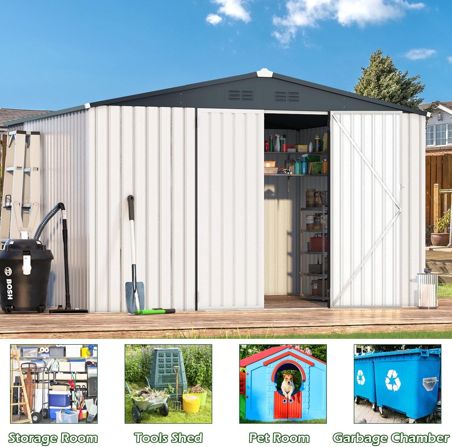AECOJOY 5' x 3' Outdoor Storage Shed, Small Metal Shed with Lockable Door, Utility and Tool Storage for Garden, Backyard, Patio, Outside use in White