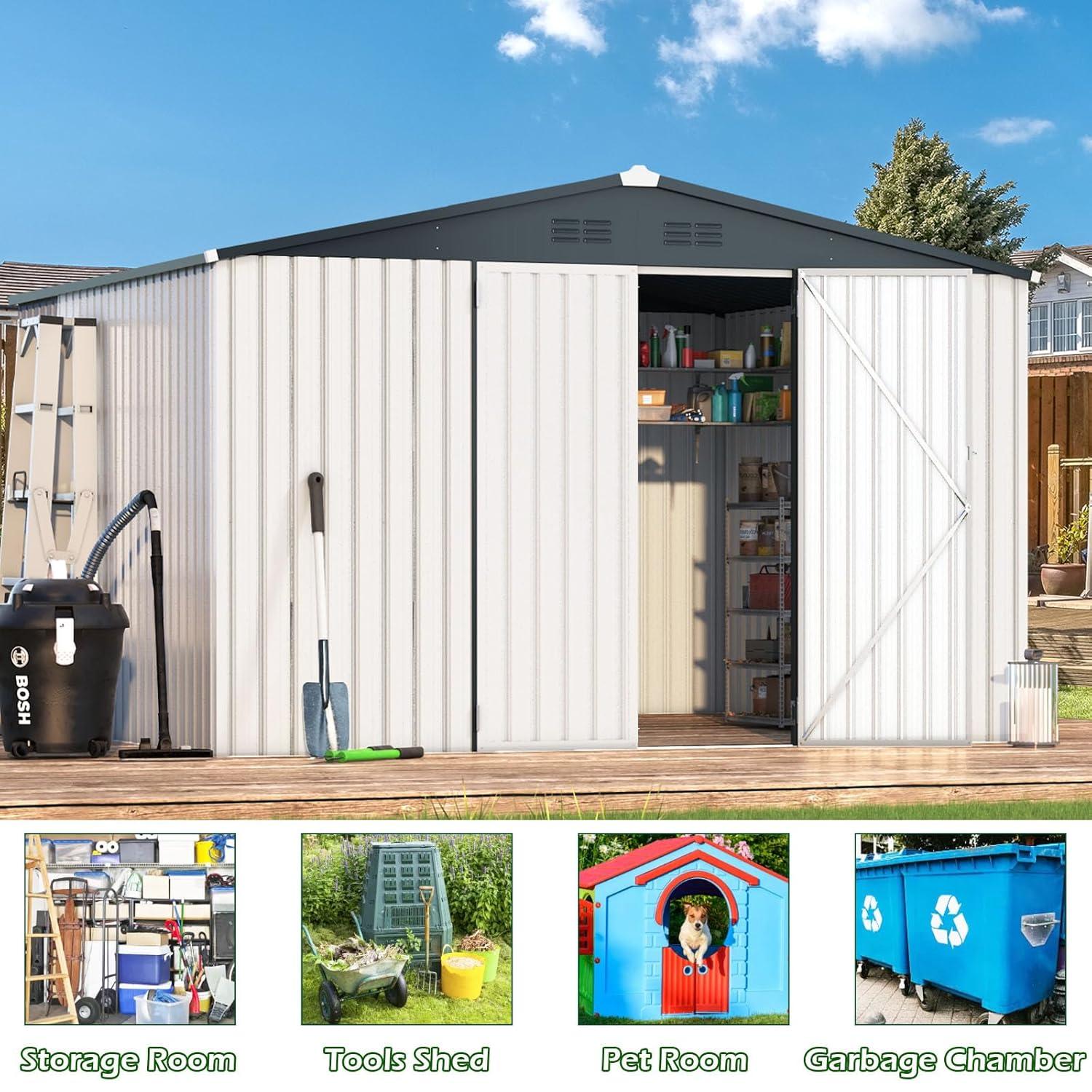 AECOJOY 5' x 3' Outdoor Metal Storage Shed with Lockable Door for Backyard in Green
