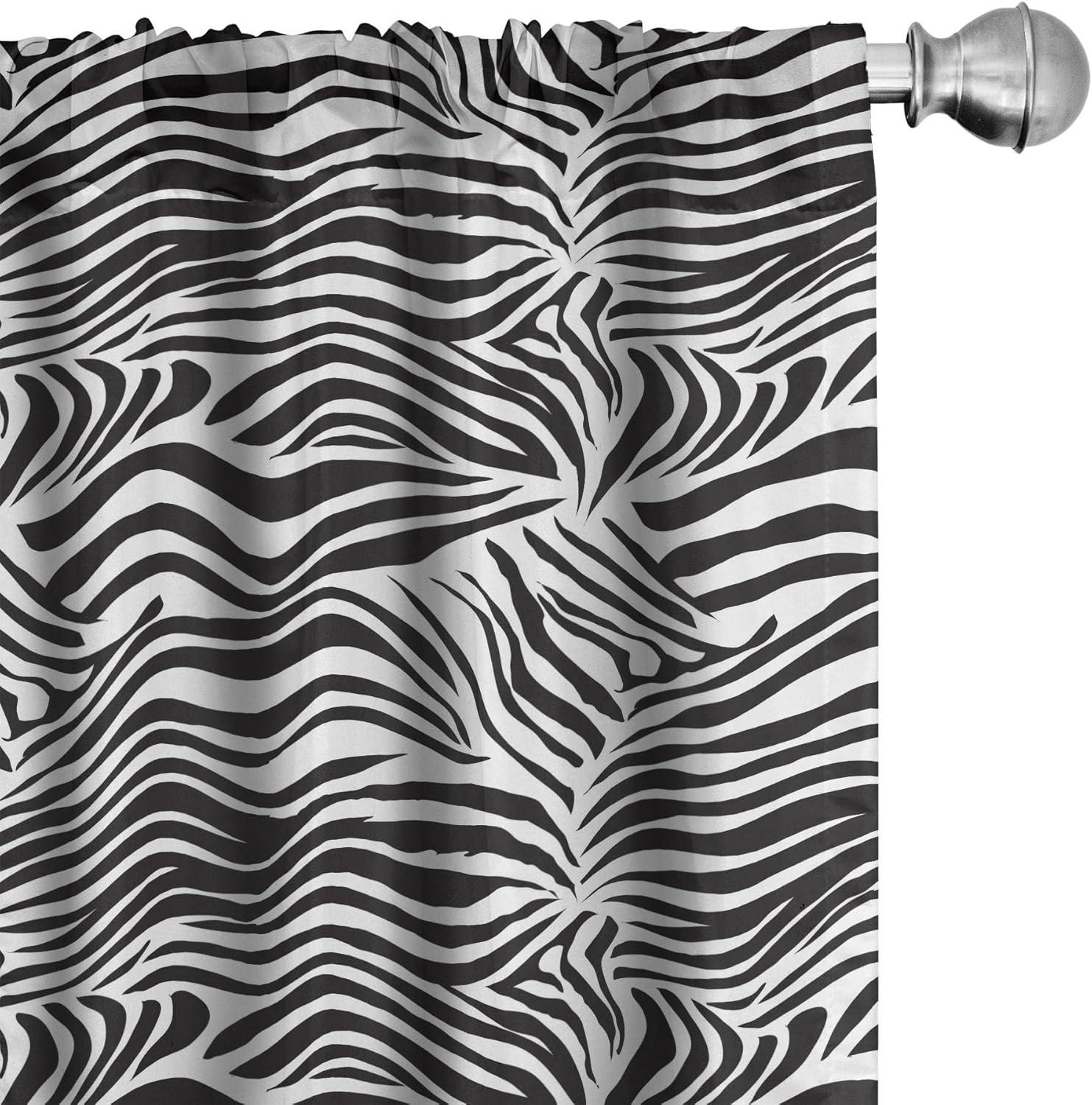 Ambesonne Black White Curtains, Wild Zebra Lines, Pair of 28"x63", Black White