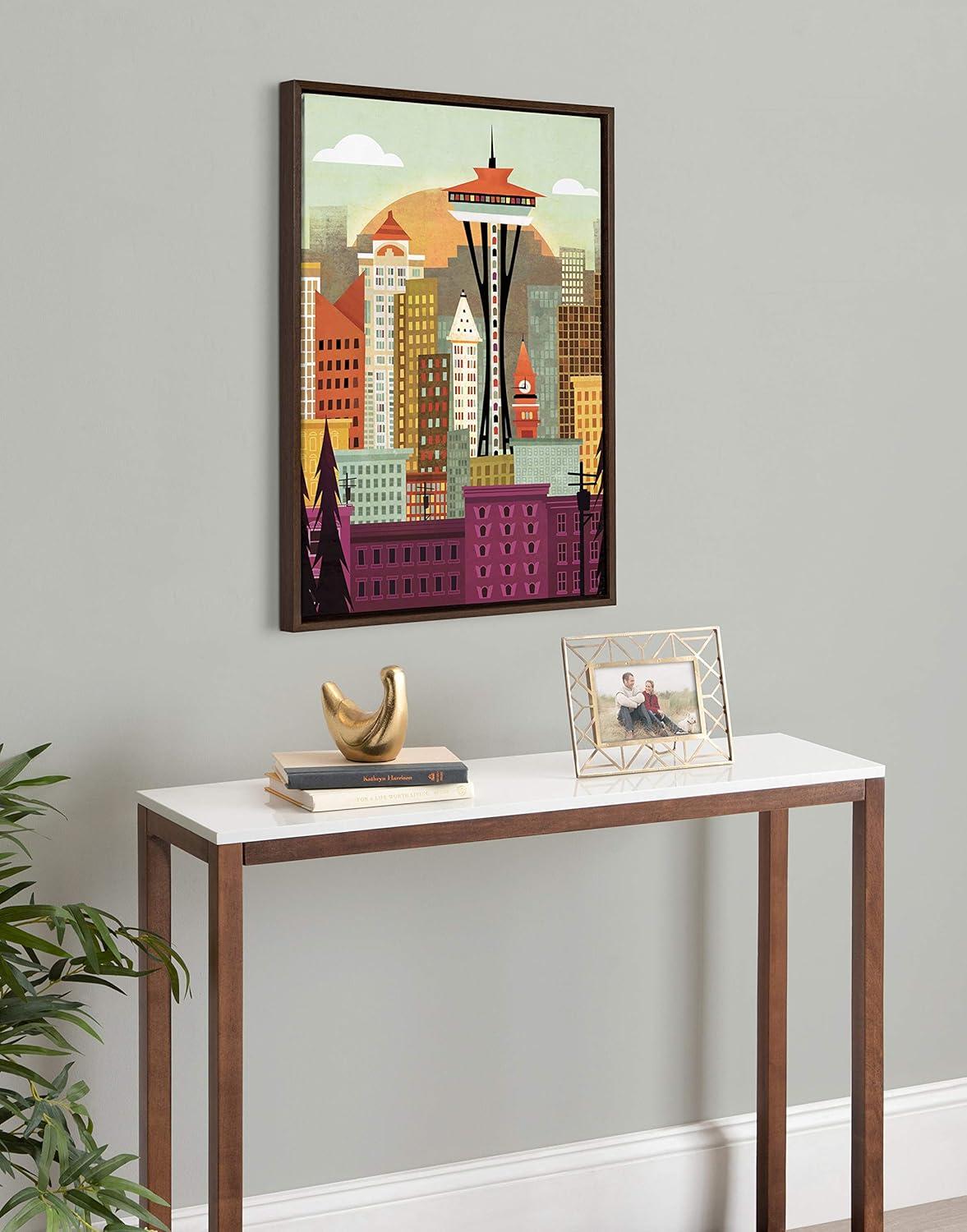 23" x 33" Sylvie Seattle Skyline Framed Canvas Wall Art by Amber Leaders Brown - Kate and Laurel