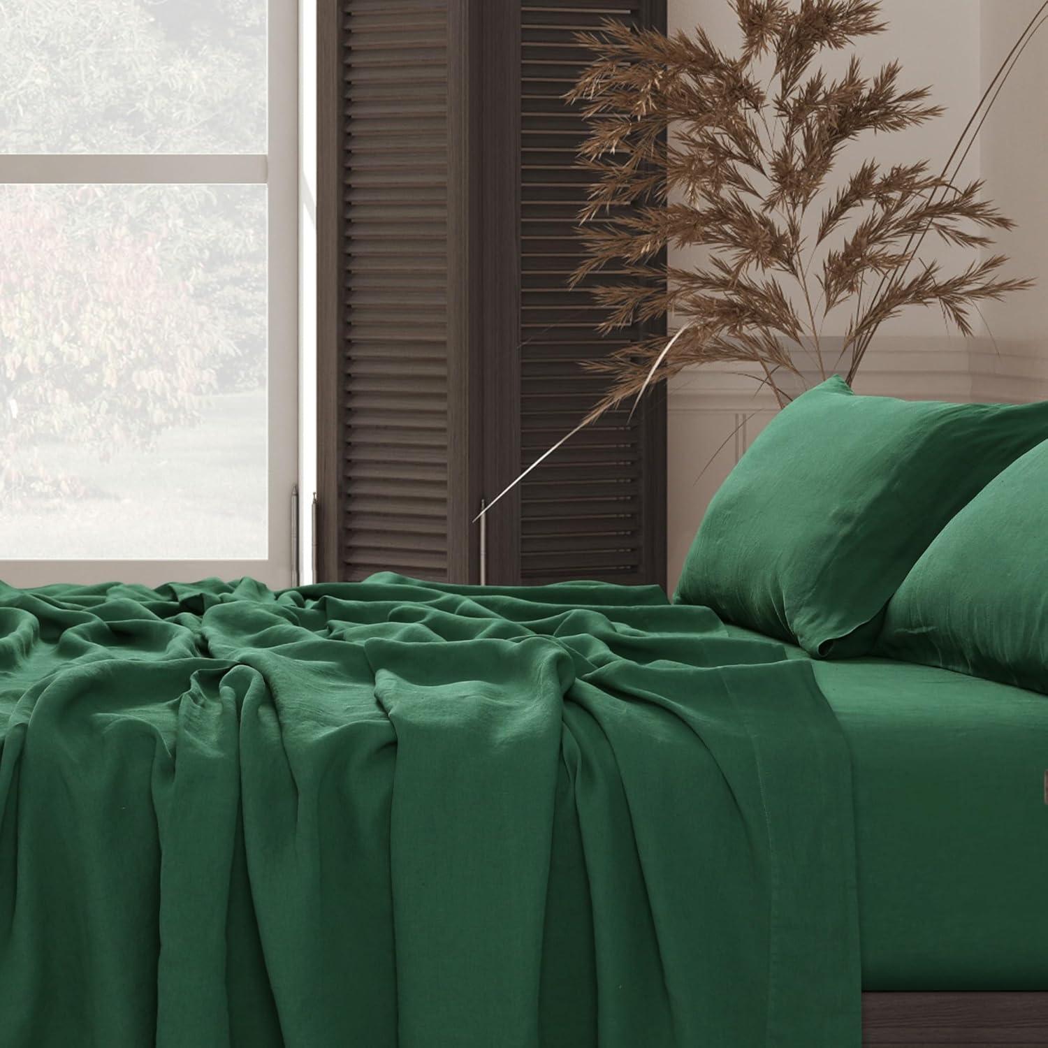 Tribeca Living Standard European Garment Washed Linen Pillowcase Set Jade Green: 100% Linen, Plain Weave, OEKO-TEX Certified