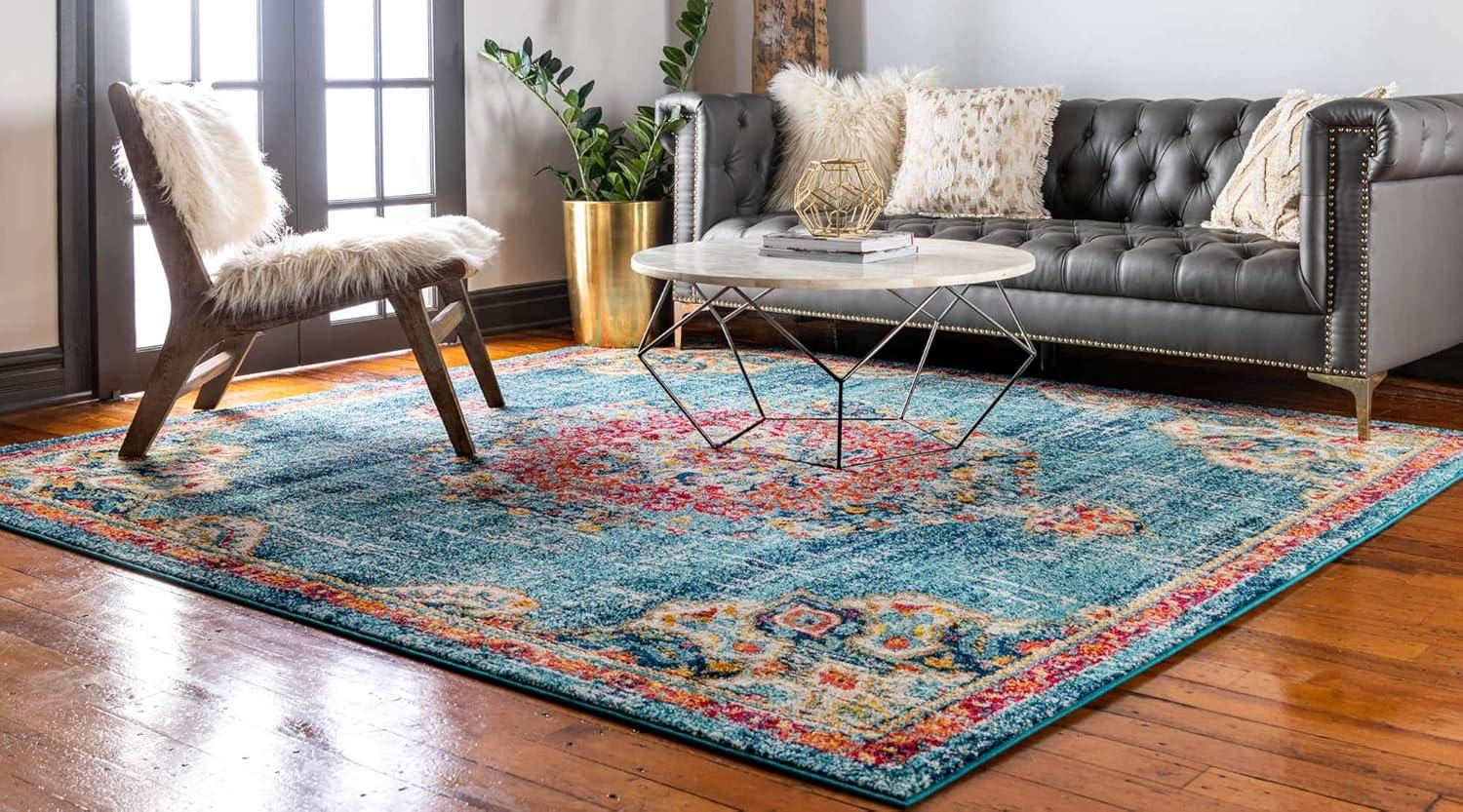 Madeline Square Blue Medallion 8x8 Synthetic Rug