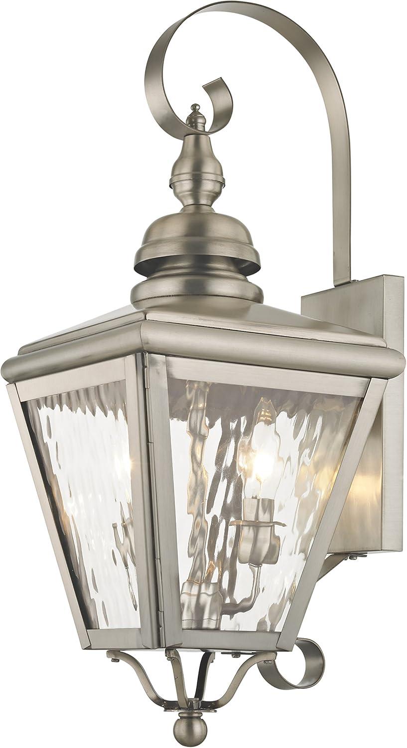 Brushed Nickel Outdoor Wall Lantern with Clear Glass