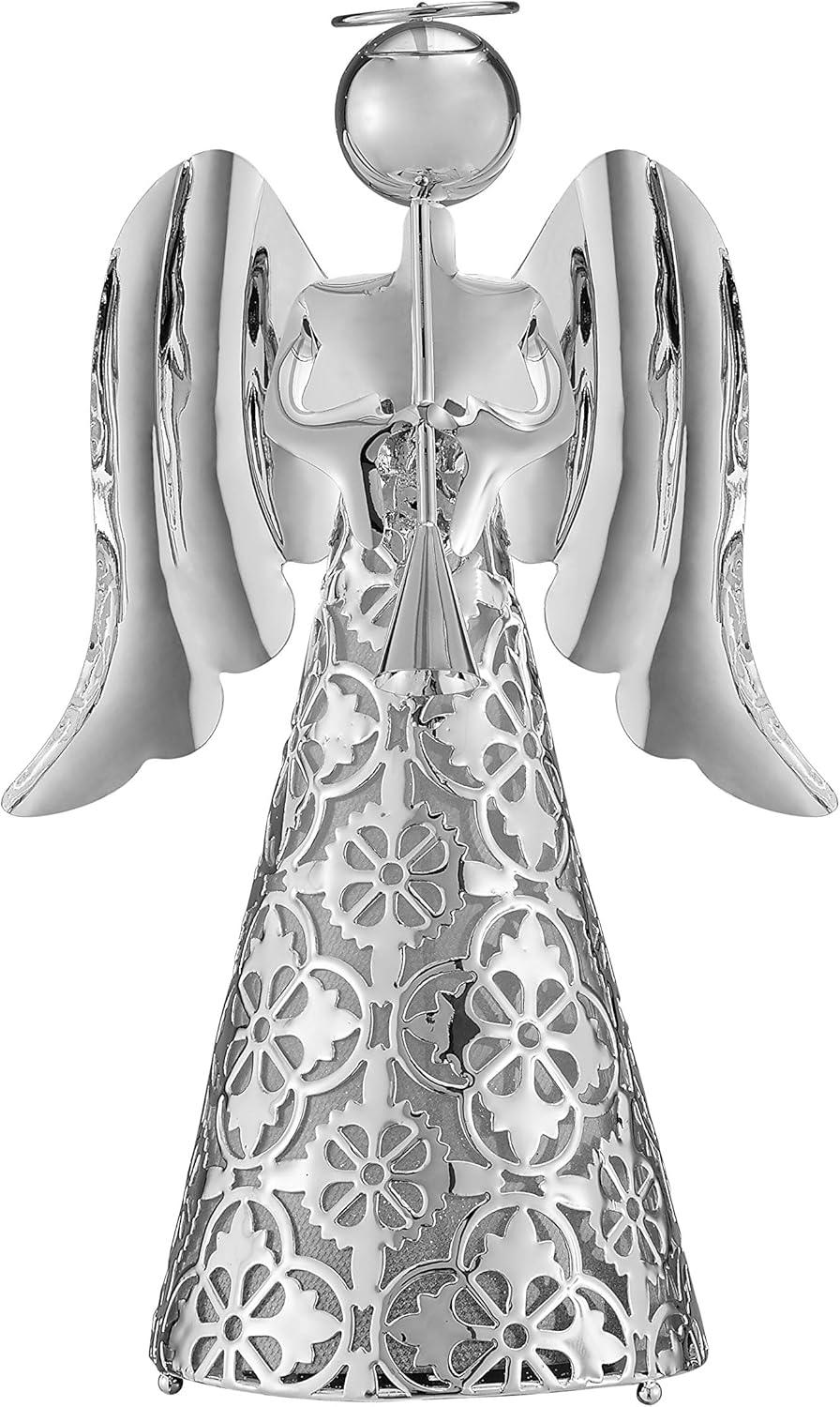 9" Pre-Lit LED Tabletop Angel Decorative Figurine Silver - Haute Décor