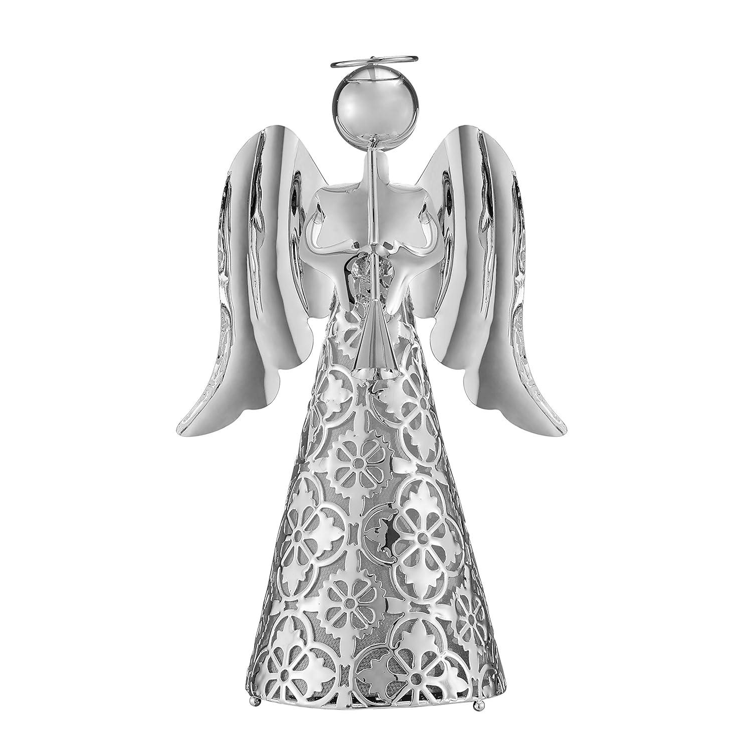 9" Pre-Lit LED Tabletop Angel Decorative Figurine Silver - Haute Décor
