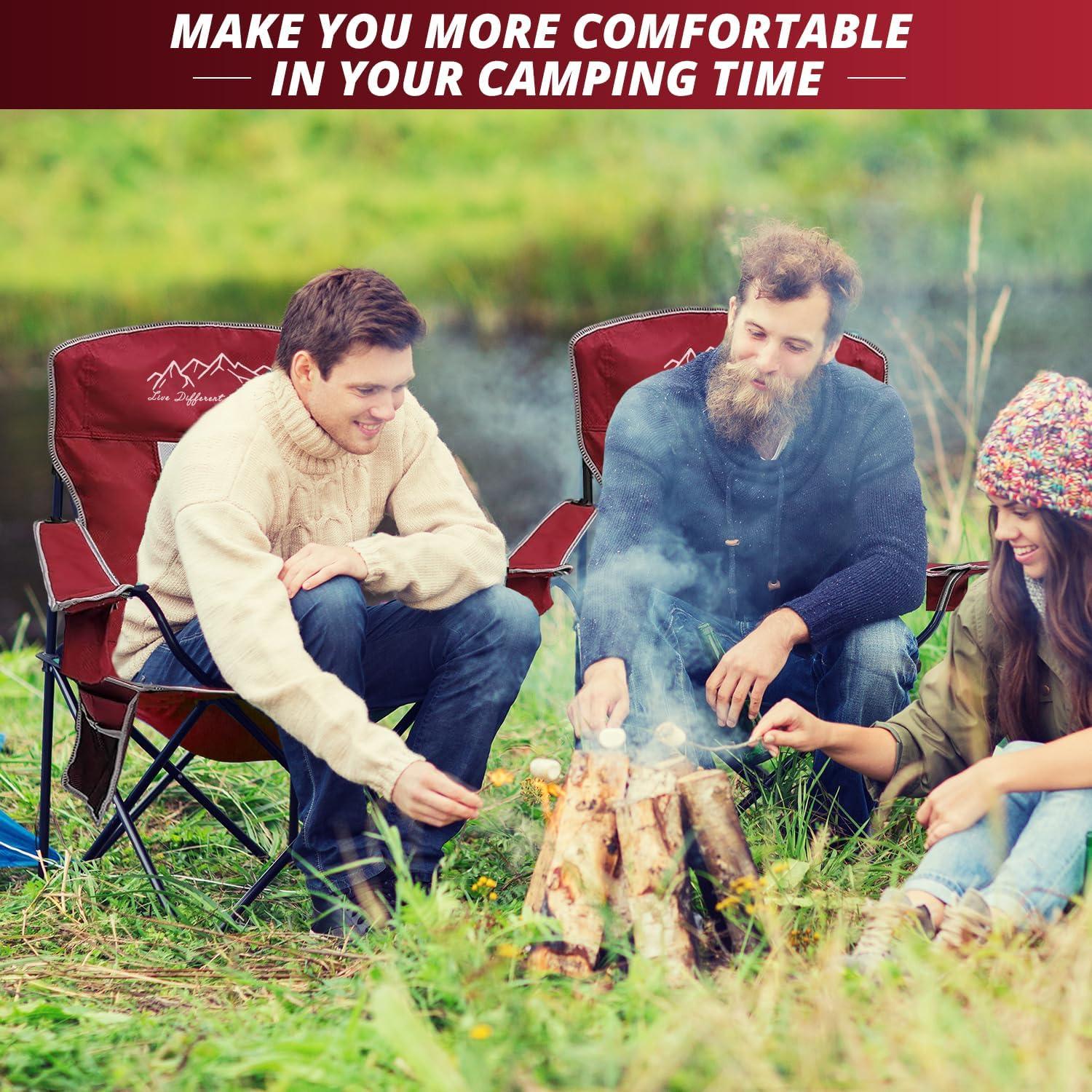 Red Mesh Folding Camping Chair with Cup Holder and Storage Pocket