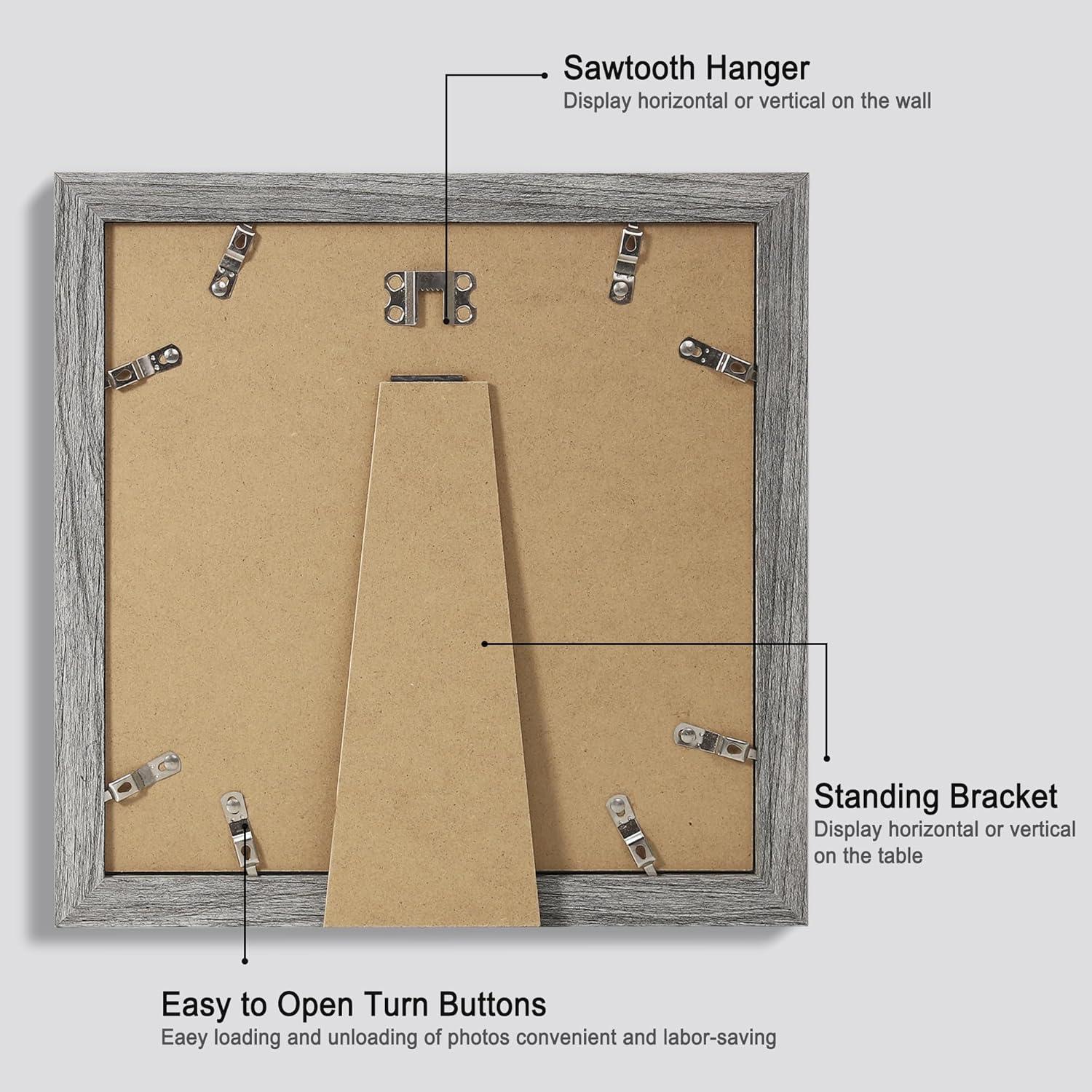 8x10 Picture Frame Set of 4, Made of Real Glass and Grey Wooden Frame, 8 by 10 Photo for Wall or Tabletop - Display Picture 5x7 with Mat or 8x10 Without Mat