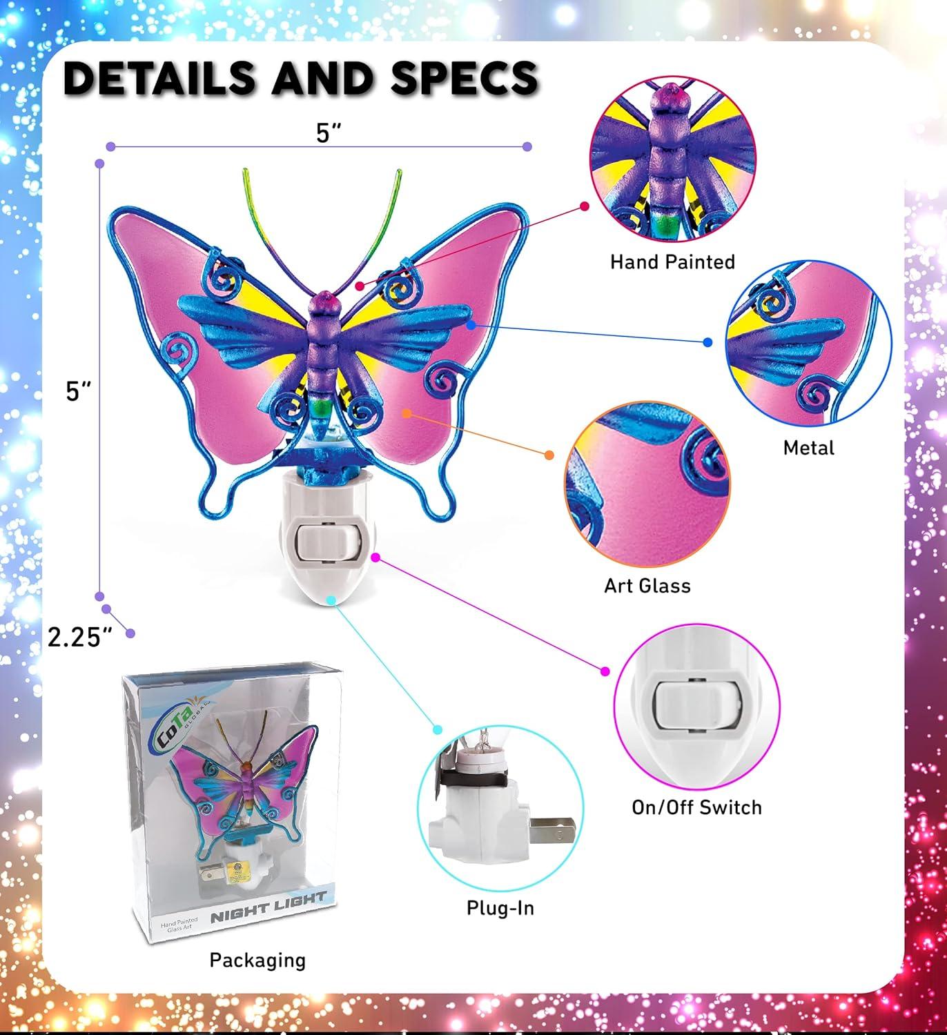 Puzzled Butterfly Glass Art Night Light, Plug In Decorative Socket Lamp