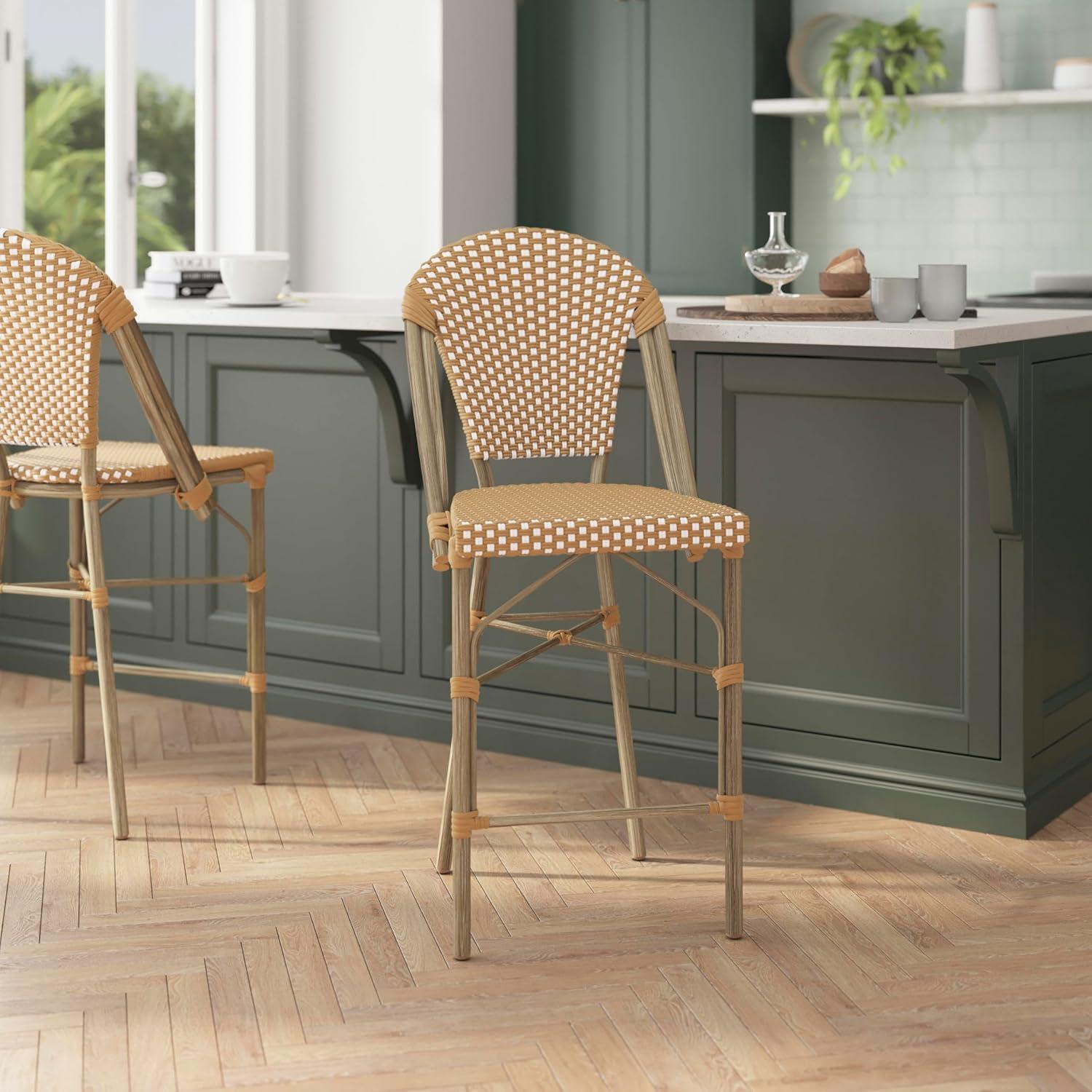 Flash Furniture Lourdes Set of 2 Commercial Grade Stackable Indoor/Outdoor Bistro 26" High Counter Height Stools