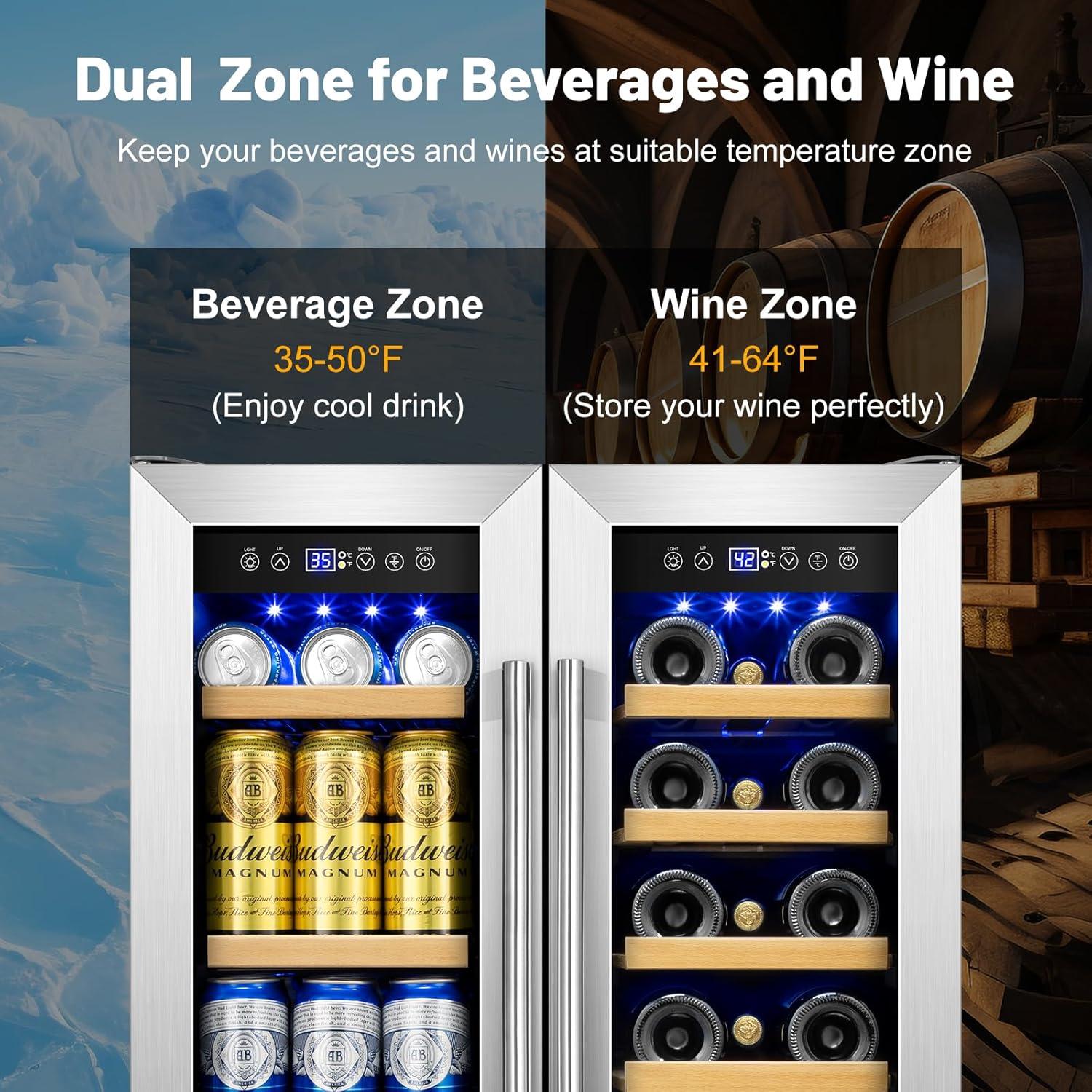 24 Inch Stainless Steel Dual Zone Wine and Beverage Cooler