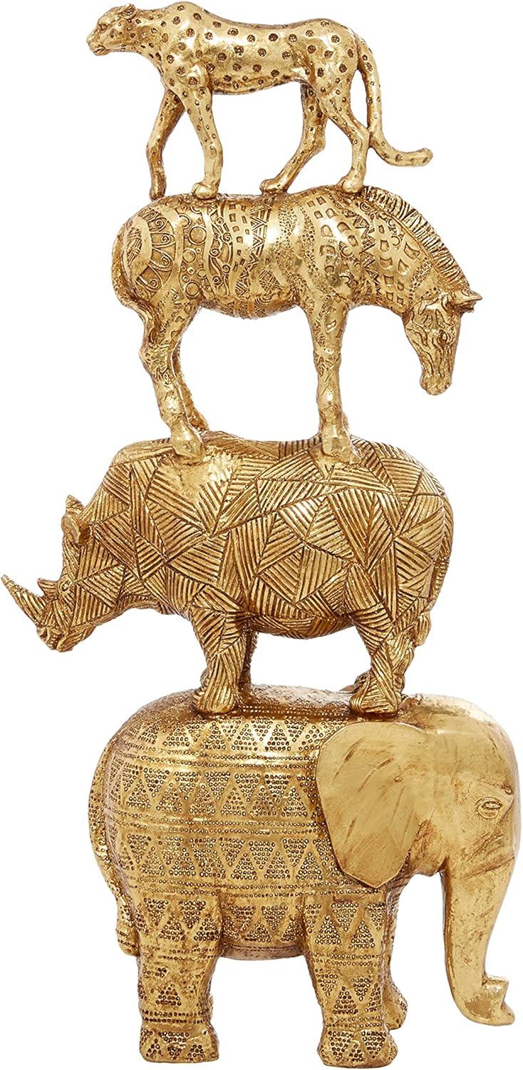 10" x 15" Gold Polystone Safari Animals Sculpture, by DecMode