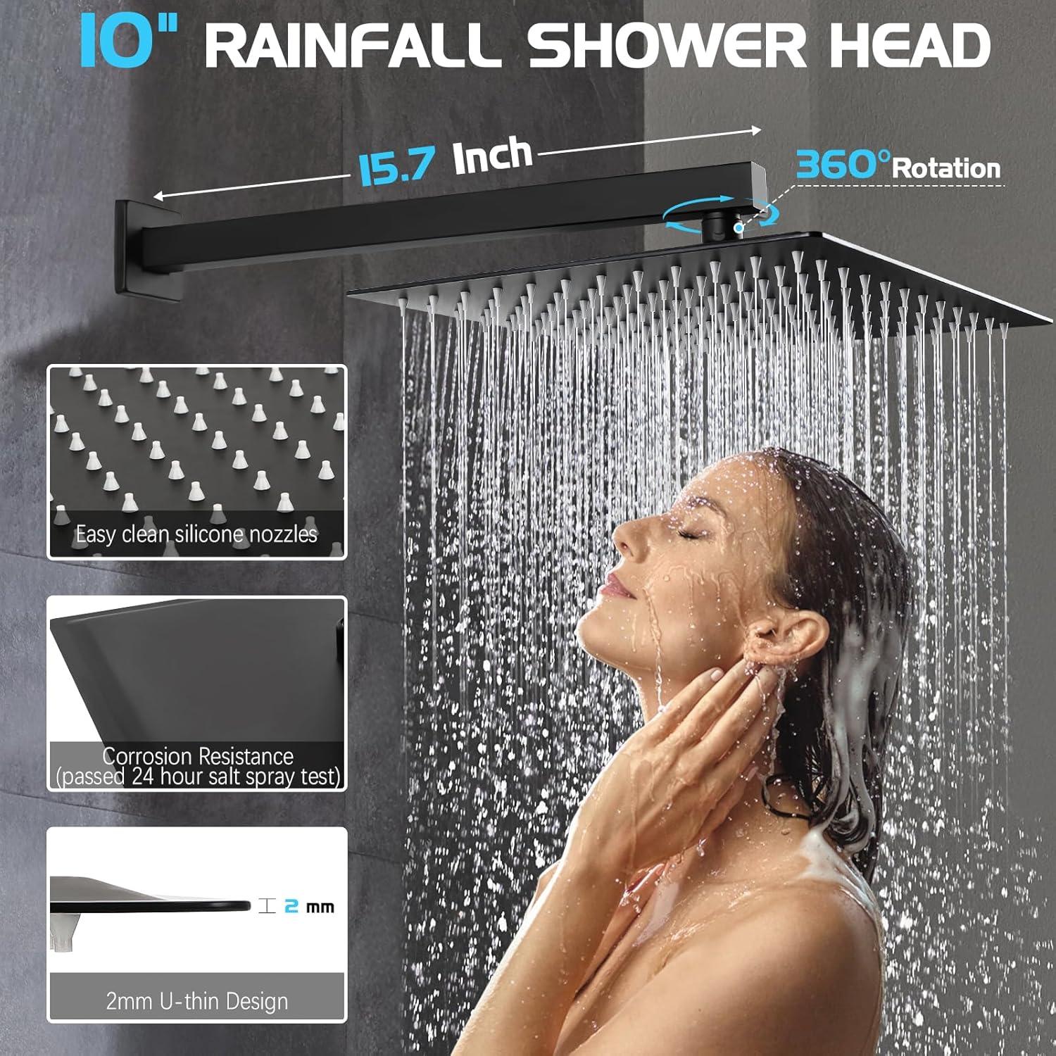 Bathroom Shower Faucet Set, 10 Inch Rainfall Shower Head With Handheld Combo, Wall Mounted Shower System Shower Fixtures With Pressure-Balanced Valve,