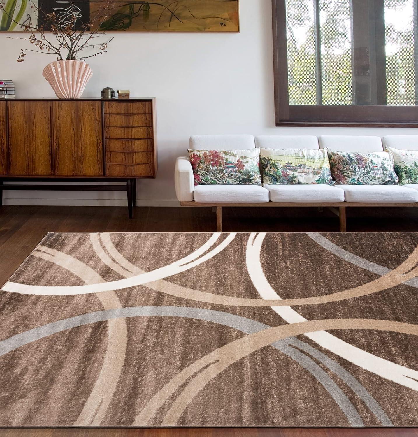 World Rug Gallery Contemporary Abstract Circles Design Brown 7'10" x 10'2" Area Rug