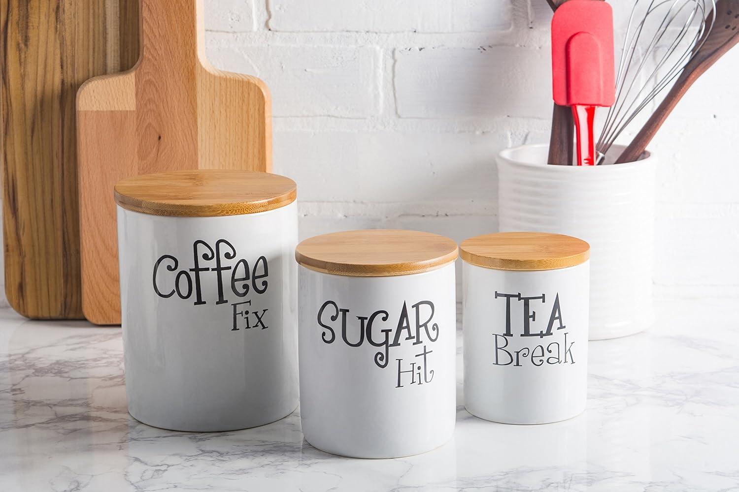 Everly Quinn 3 Pcs Ceramic Canisters Set for Sugar Coffee Tea, Luxurious Storage Containers Sets with Lids (Set of 3)