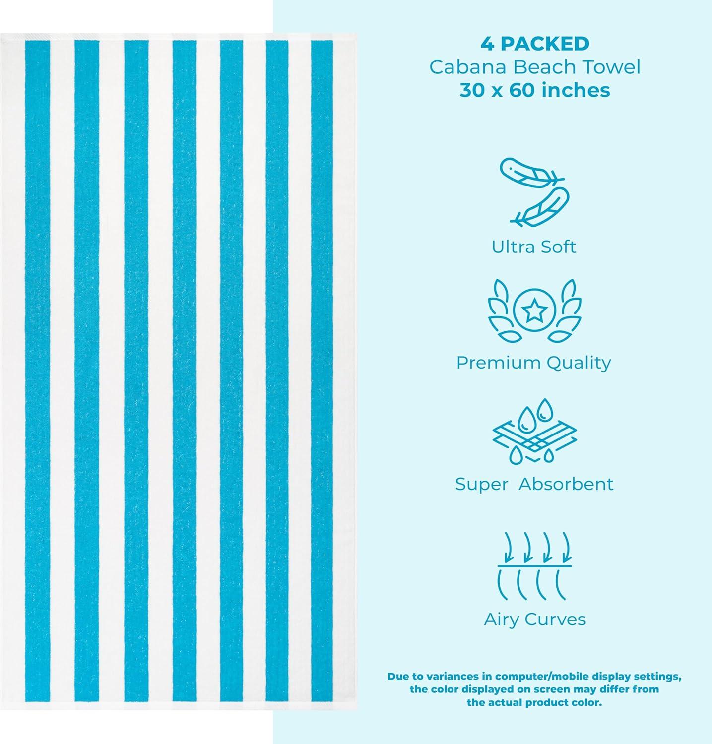 American Soft Linen Beach Towel, 100% Cotton Cabana Striped Beach Towel, 30 in by 60 in Soft Absorbent Beach Pool Towel
, Turquoise Blue