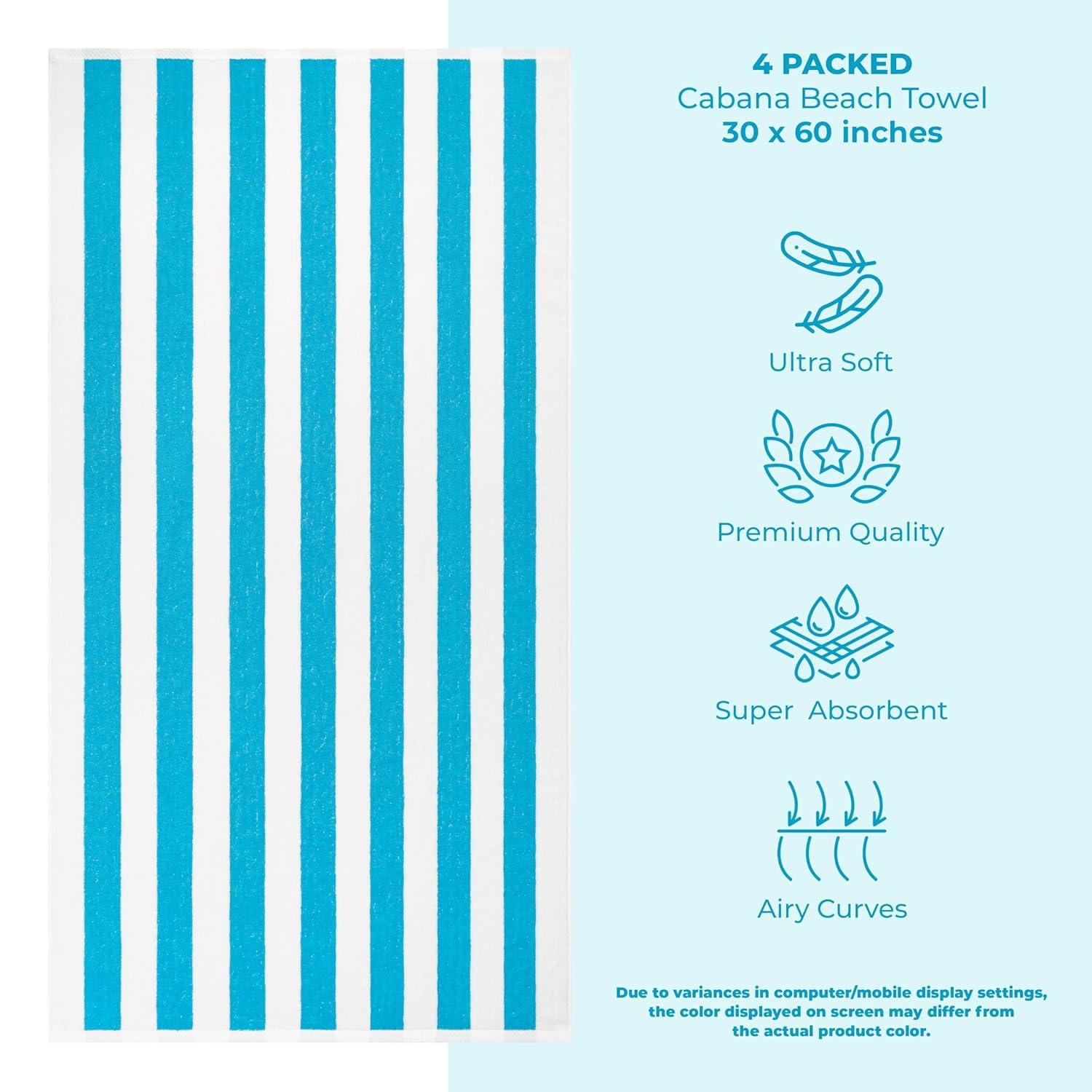 American Soft Linen Beach Towel, 100% Cotton Cabana Striped Beach Towel, 30 in by 60 in Soft Absorbent Beach Pool Towel
, Turquoise Blue