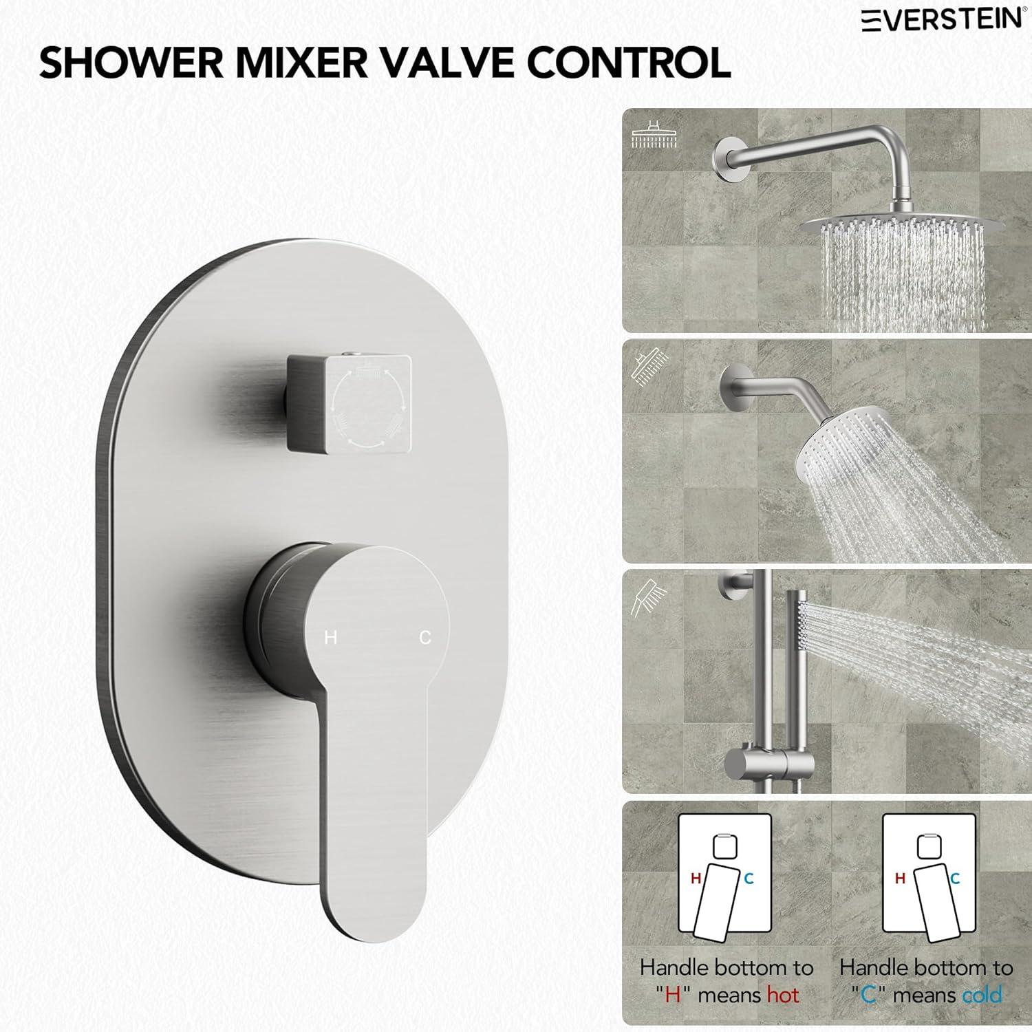 DualJetSpa 3-Function Round 10" & 6" Dual Shower Faucet System with Pressure Balancing Rough-In Valve