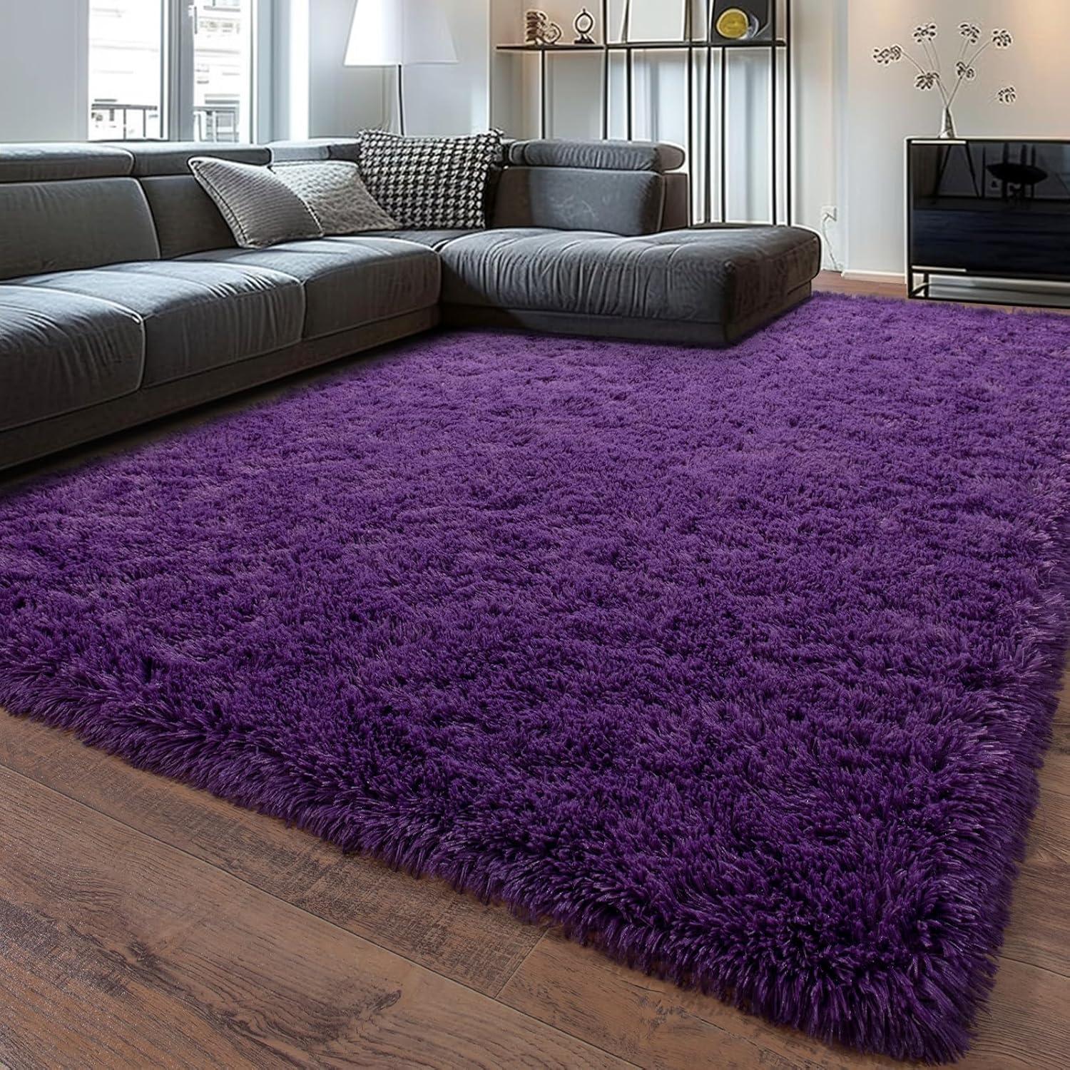 ZENELESS Solid Shag Collection Rug,8'x10' Grape Purple Large Fluffy Area Rugs Perfect for Living Room, Bedroom