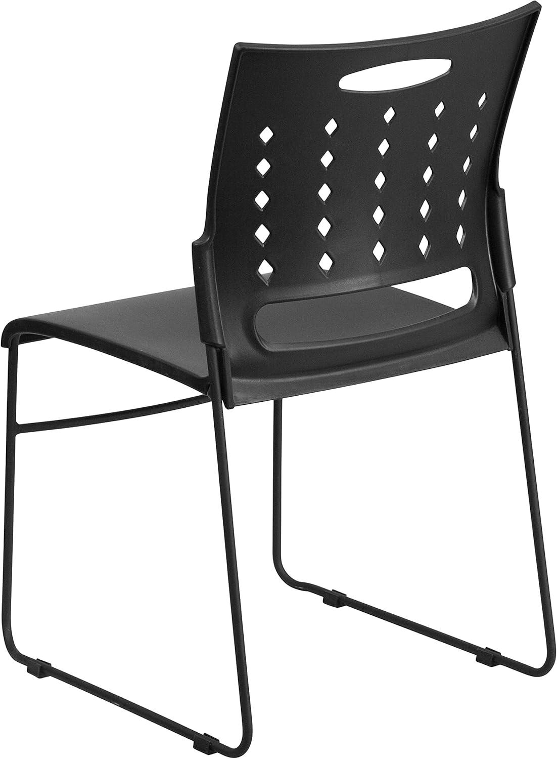 ErgoVent Black Vinyl & Metal Stacking Chair with Sled Base