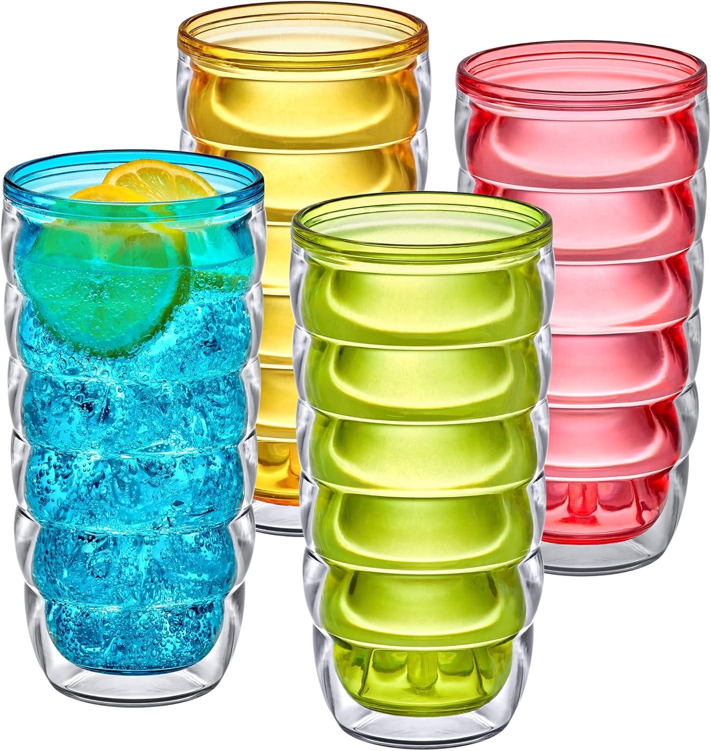 Amazing Abby - Arctic - 24-Ounce Insulated Plastic Tumblers (Set of 4), Double-Wall Plastic Drinking Glasses, Mixed-Color Reusable Plastic Cups, BPA-Free, Shatter-Proof, Dishwasher-Safe