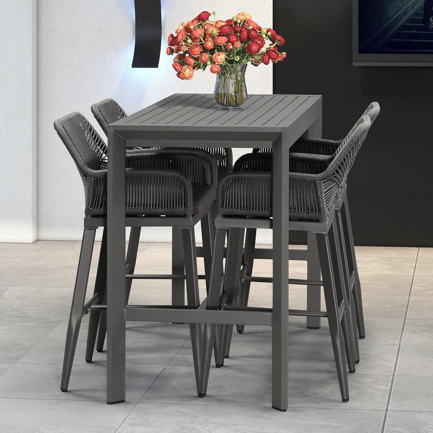 PURPLE LEAF Outdoor Wicker 29" Bar Stools Set of 2, Boho Patio Bar Height Chair with Cushion and Back for Outdoor and Indoor, Garden, Patio, Smoke Grey