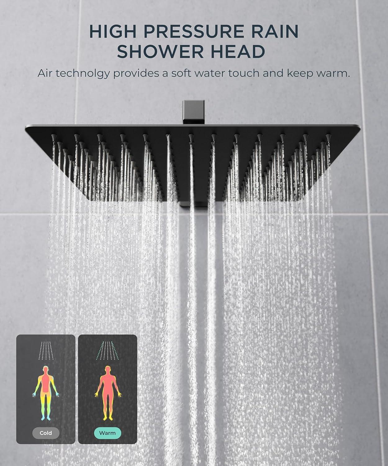 Shower Faucet Set 12" Matte Black Shower Head And Handle Set Rainfall Shower System with Square Rain Shower Head and High Pressure Handheld Spray