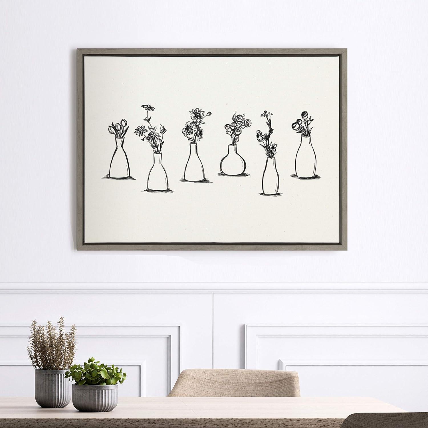 18" x 24" Sylvie Still Life Group of Flowers in Vases Framed Canvas by the Creative Bunch Studio Gray - Kate & Laurel All Things Decor: