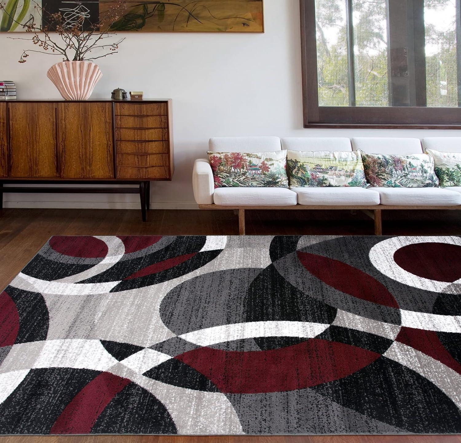 Red Abstract Rectangular Stain-Resistant Synthetic Area Rug