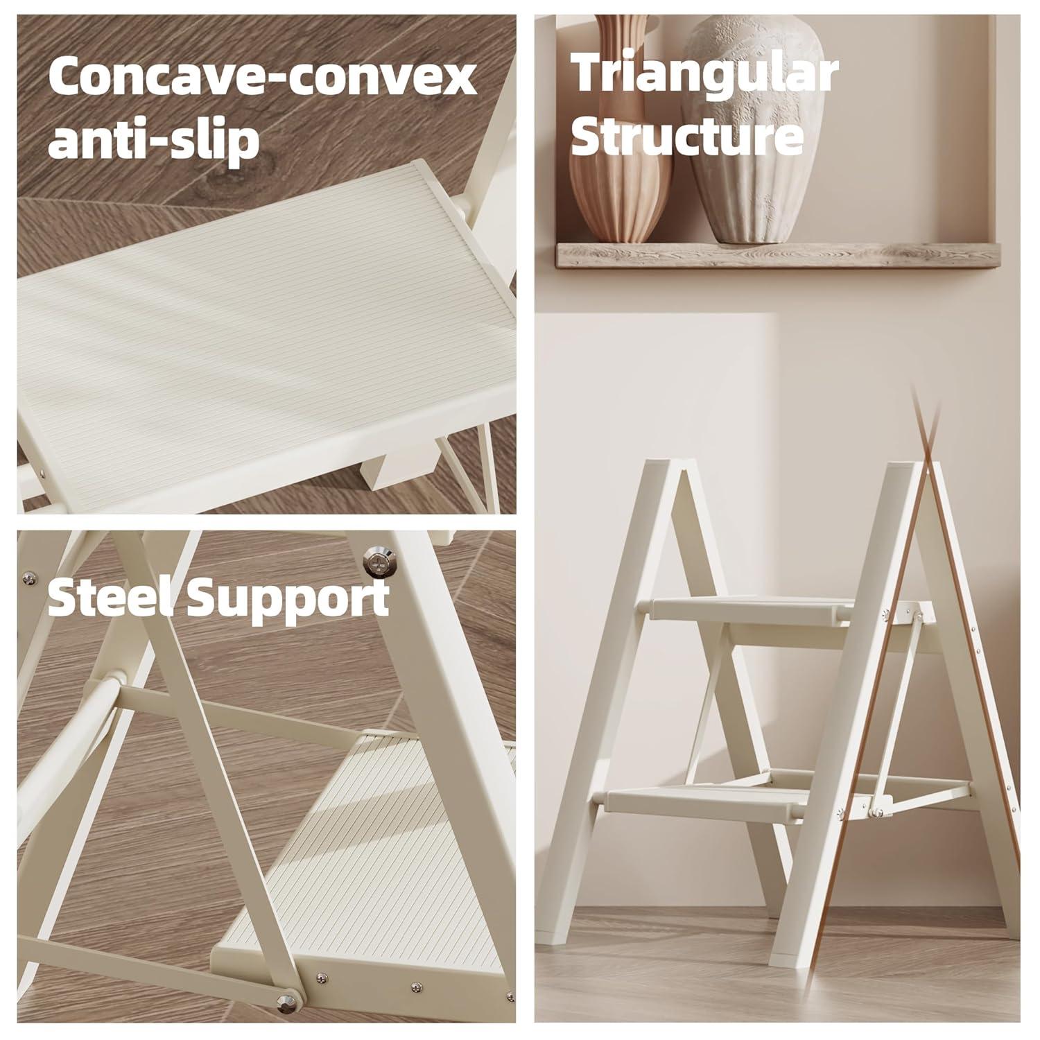 WFX Utility™ Lightweight 2 Step Ladder With Anti-Slip Wide Pedals, 330Lbs Capacity Durable Aluminum Step Stool For Home, Office, And Library