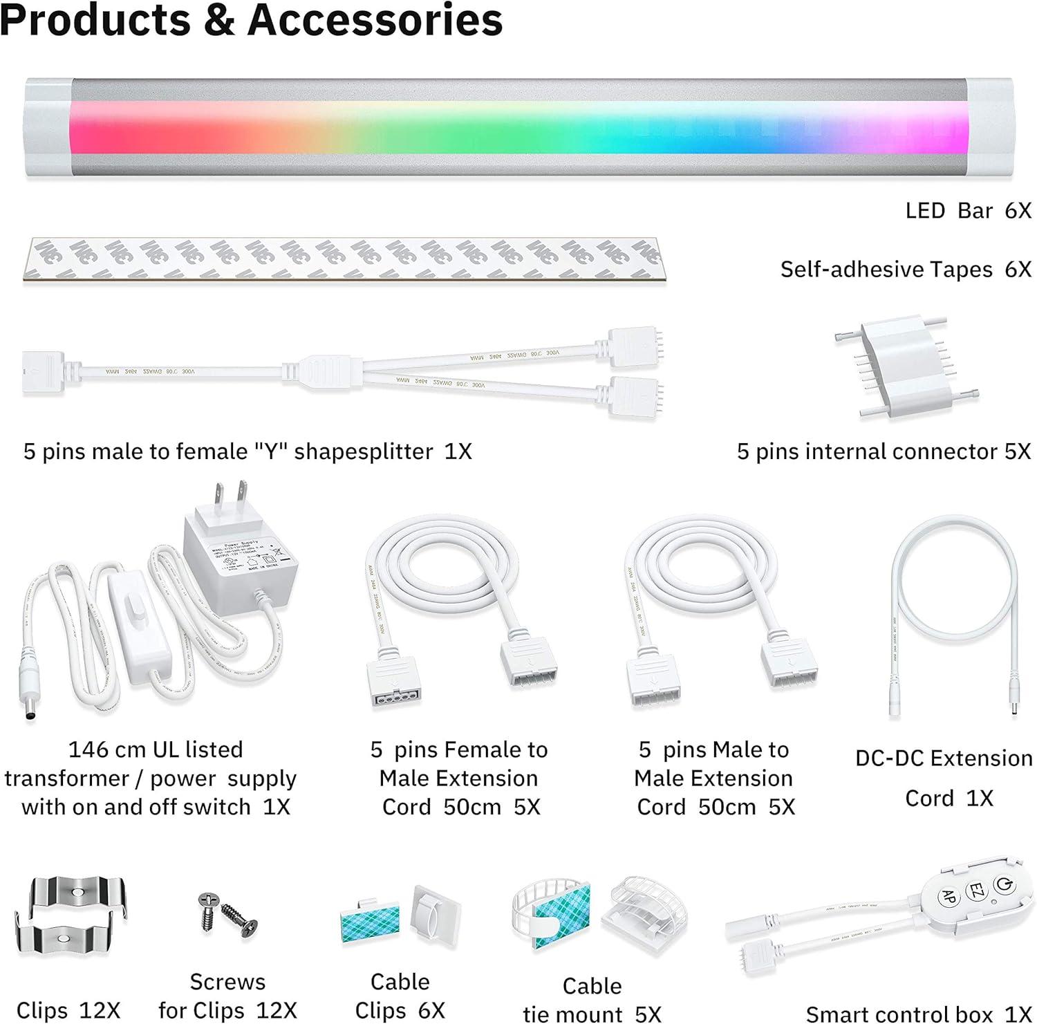 Smart RGB LED Under Cabinet Light Bars with Voice Control