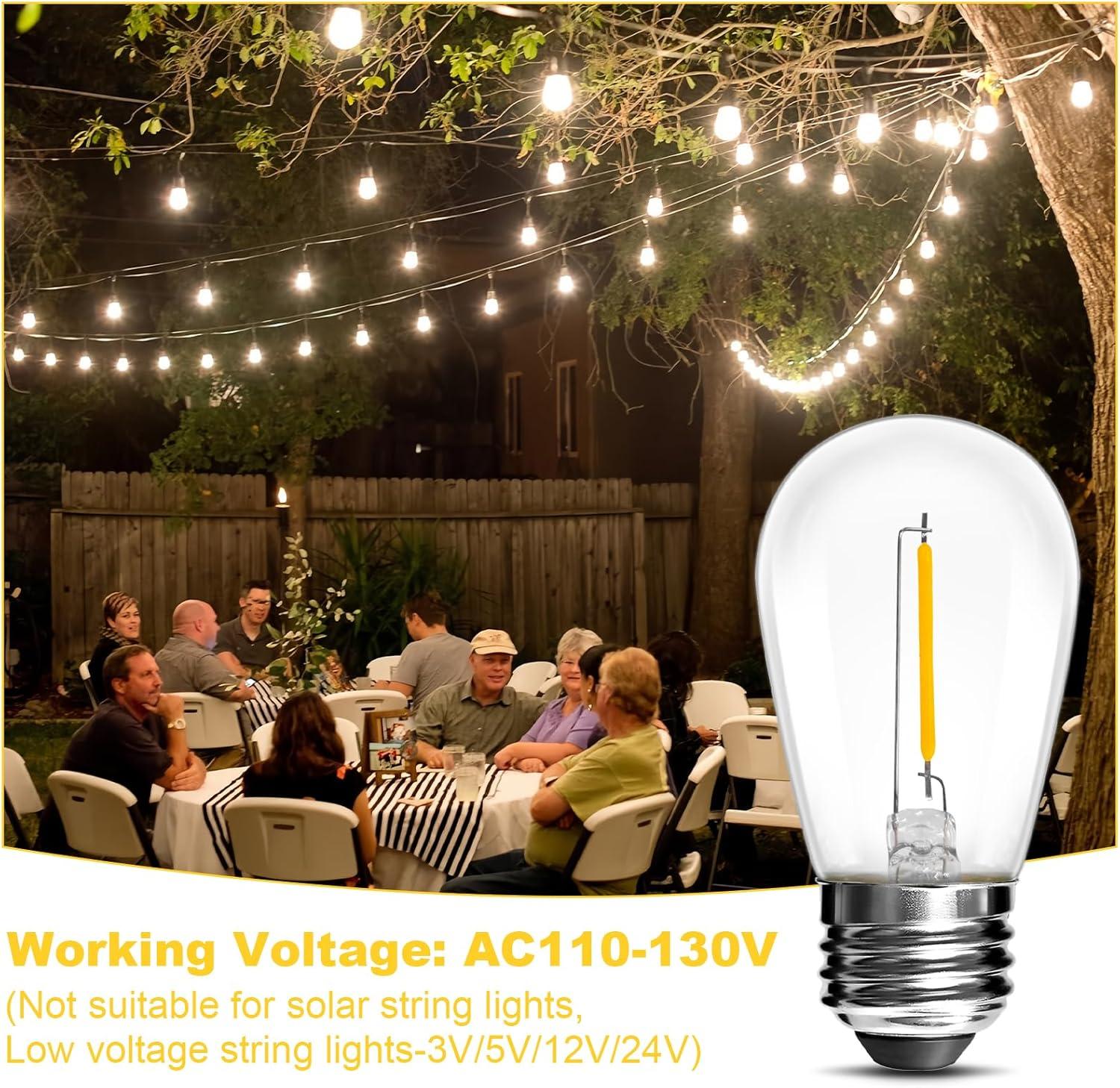 Svater Replacement Bulbs for Outdoor String Lights, 15 Pack S14 LED Bulbs for Patio, E26 Base 1W Bulb Equal to 11W Incandescent, Dimmable,Shatterproof 2700K Warm White