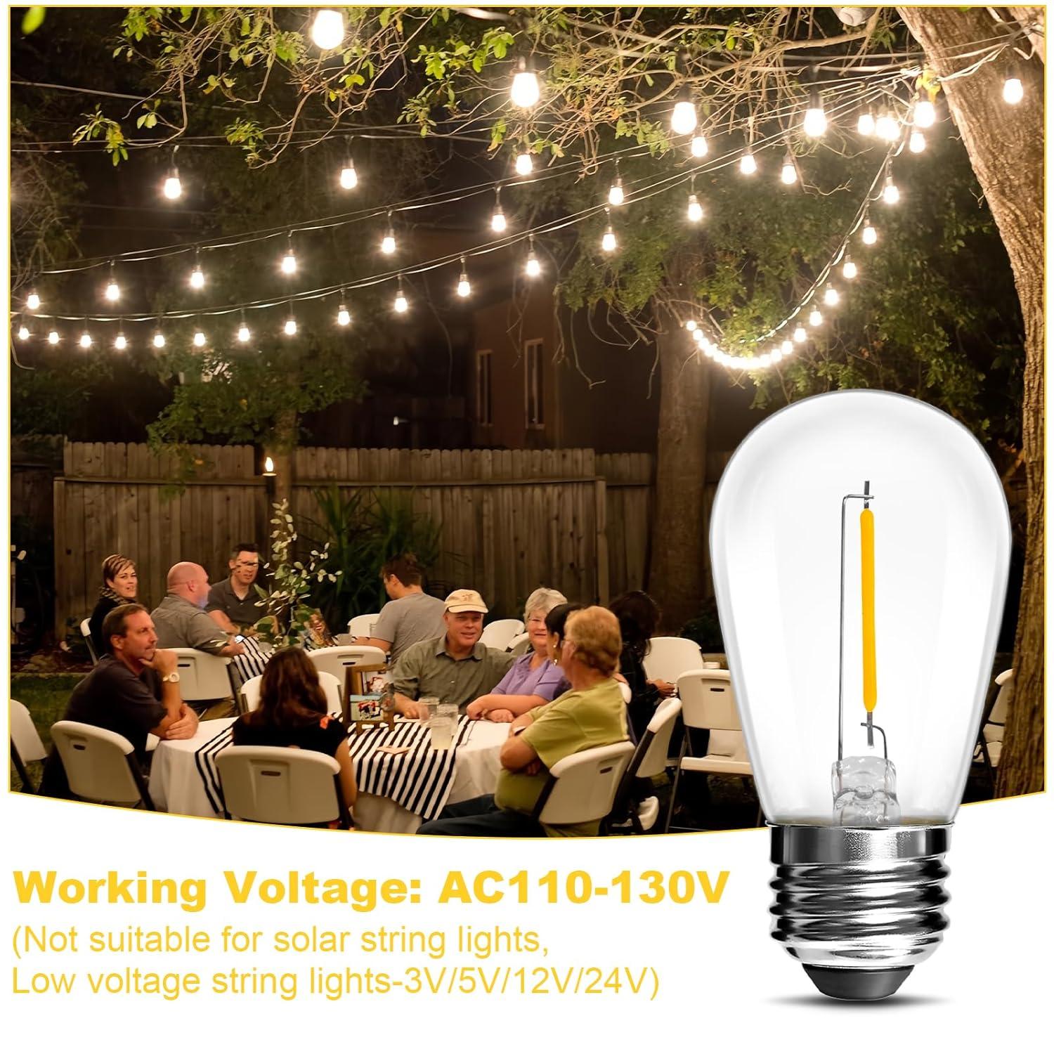 Svater Replacement Bulbs for Outdoor String Lights, 15 Pack S14 LED Bulbs for Patio, E26 Base 1W Bulb Equal to 11W Incandescent, Dimmable,Shatterproof 2700K Warm White
