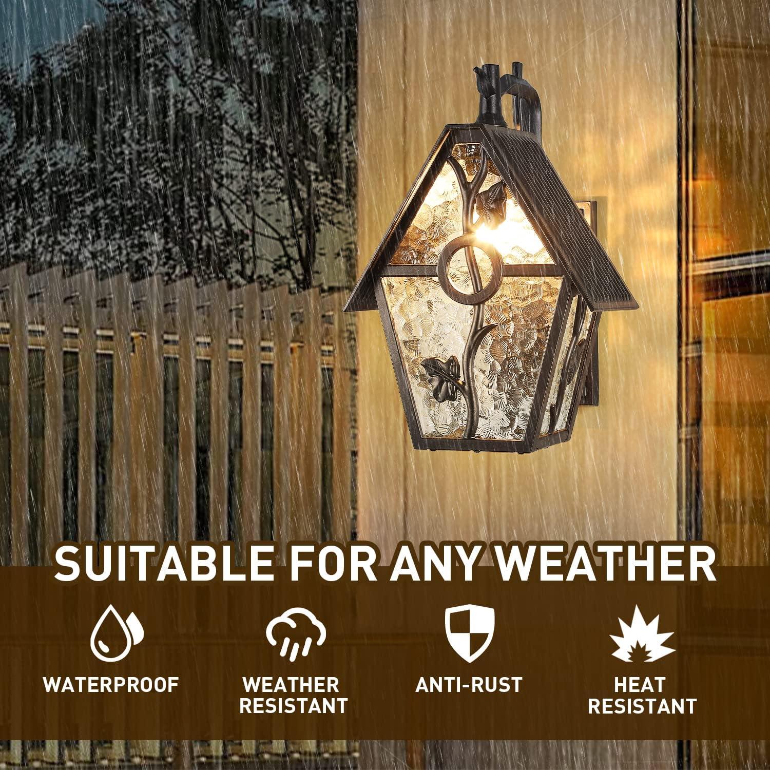 Rustic Outdoor Wall Lantern Exterior Wall Mounted Sconce Light Designer Style Outdoor Wall Light Fixtures for Home Patio Garden Garage Farmhouse Porch Lighting with Water Glass, Oil Rubbed Brown