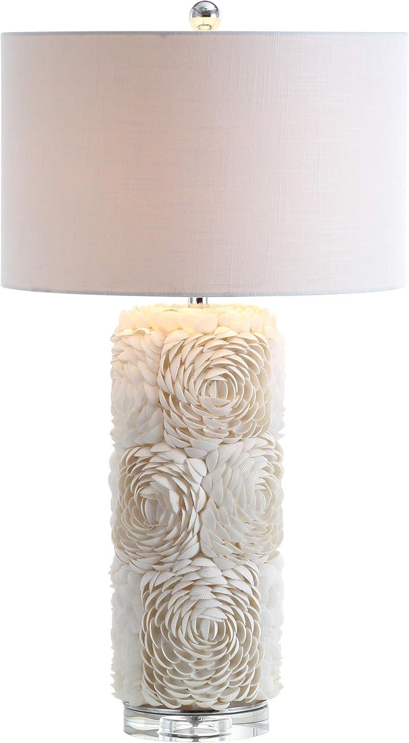 Rosette White Seashell Resin Table Lamp with Cotton Shade